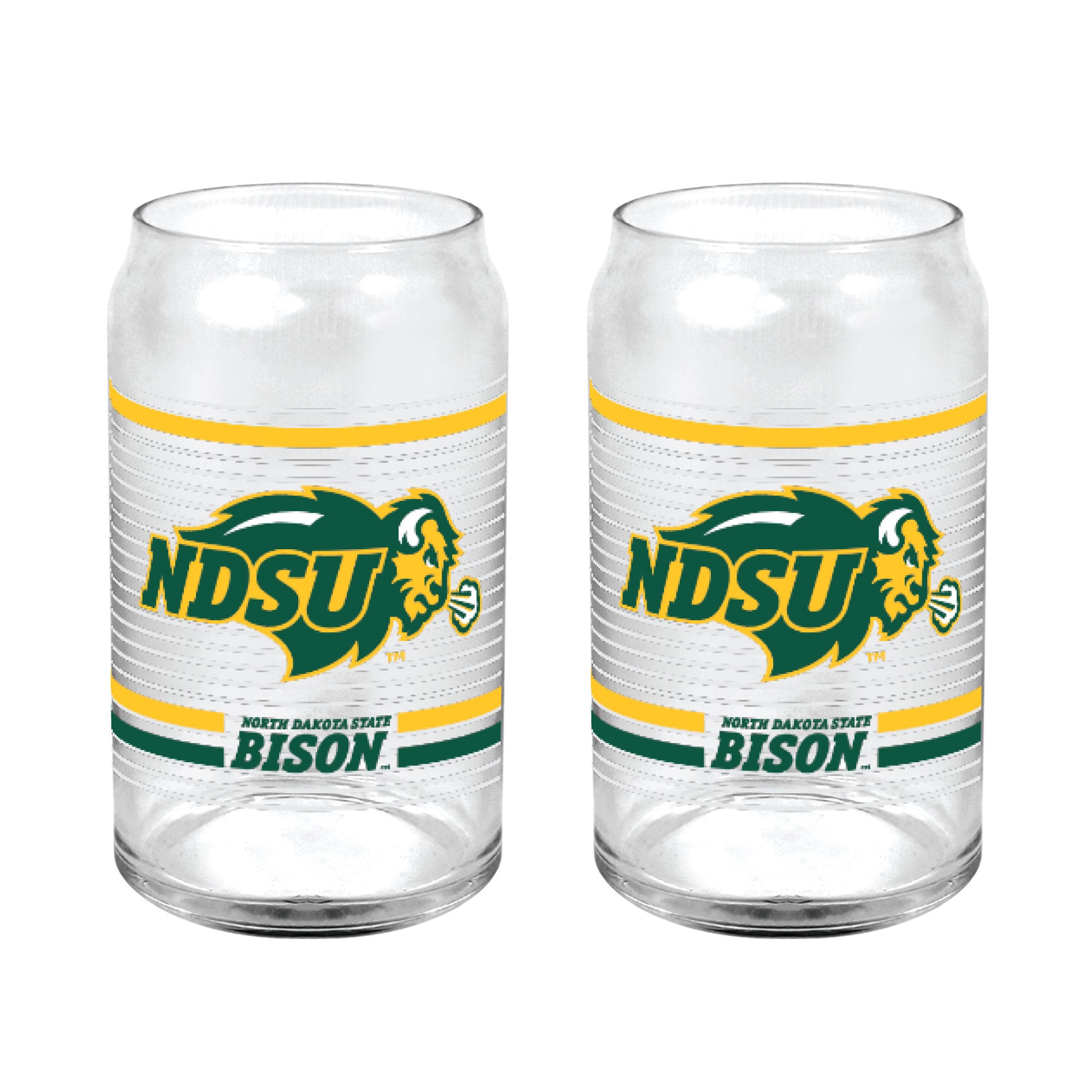 Set of 2 North Dakota State Bisons 16oz XD Ring Can Glasses