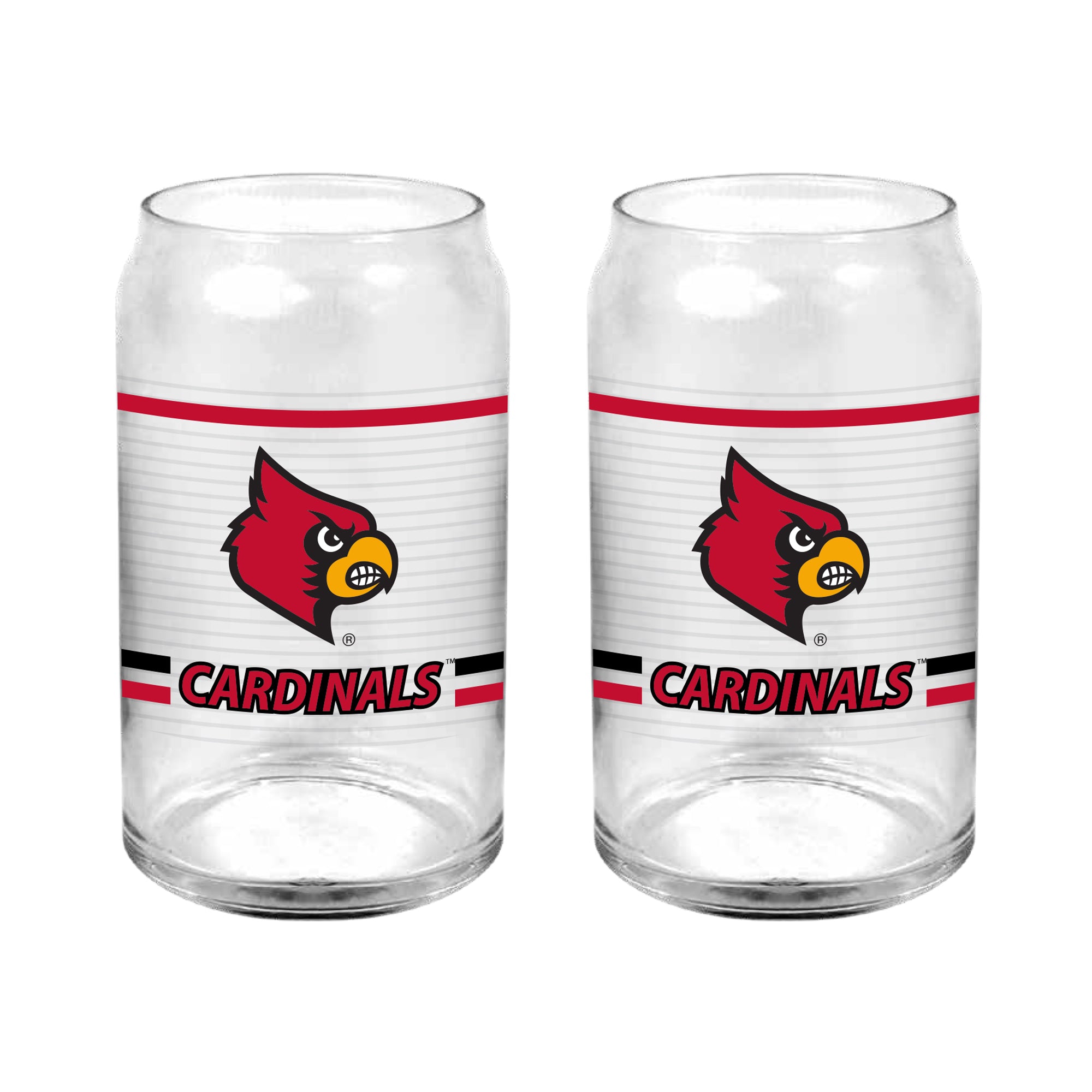 Set of 2 Louisville Cardinals 16oz XD Ring Can Glasses