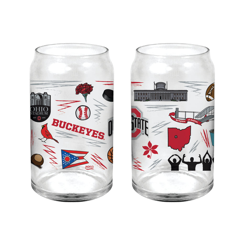 Set of 2 Ohio State Buckeyes 16oz Local Can Glasses