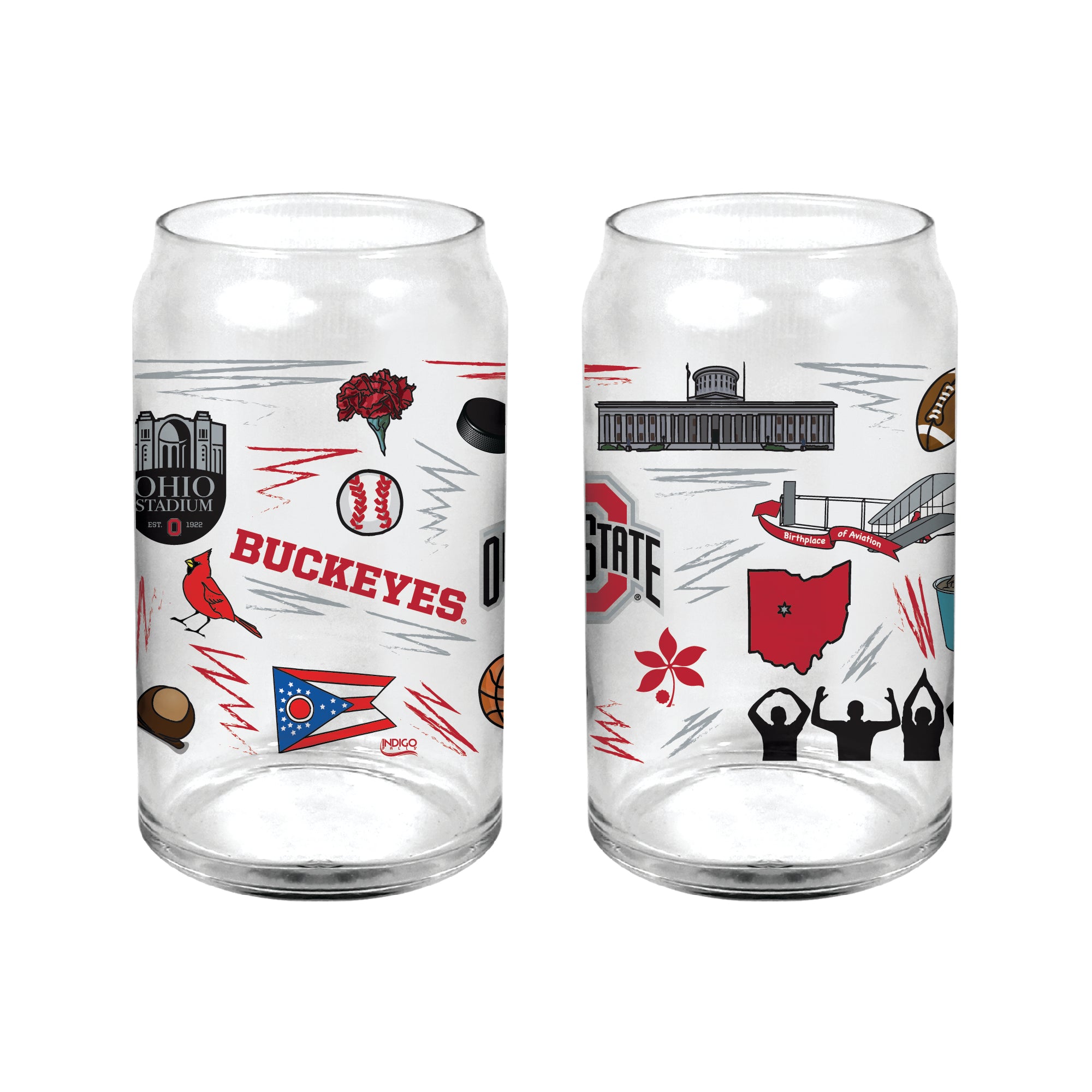 Set of 2 Ohio State Buckeyes 16oz Local Can Glasses
