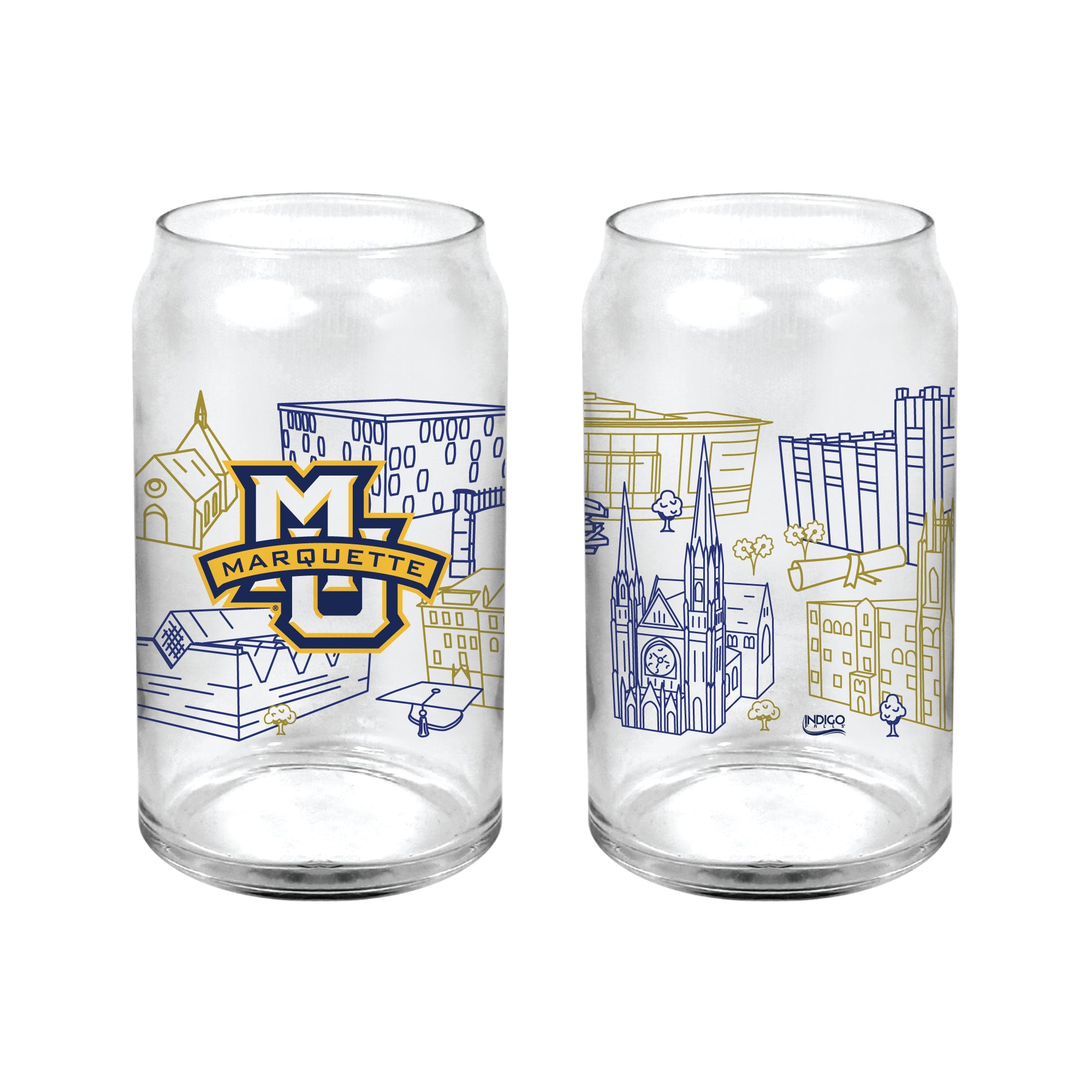Set of 2 Marquette Golden Eagles 16oz Campus Line Art Can Glasses