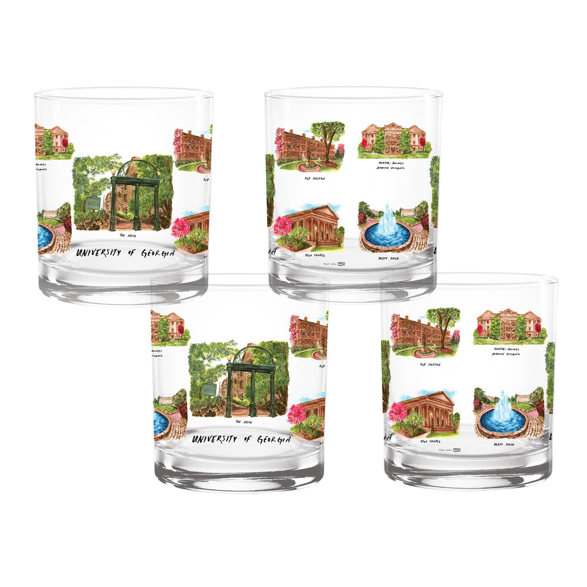 Set of 4 Georgia Bulldogs Laura Wilcox University Collection 14oz Rocks Glasses