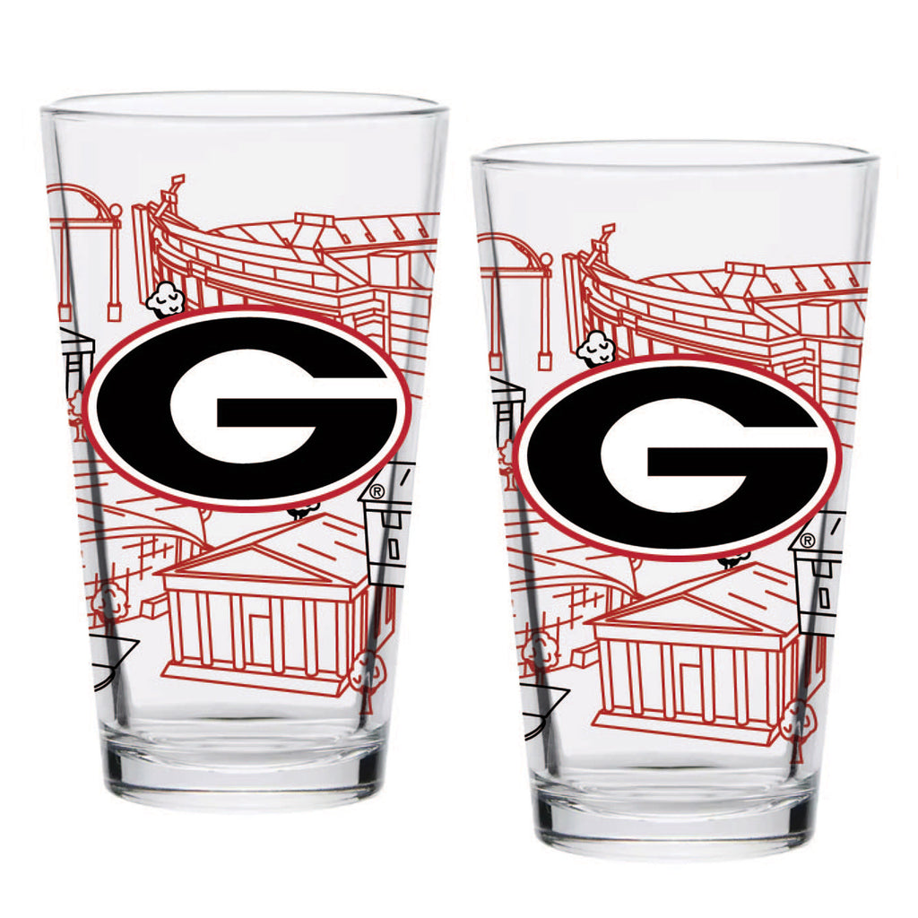 Set of 2 Georgia Bulldogs Campus Line Art 16oz Pints