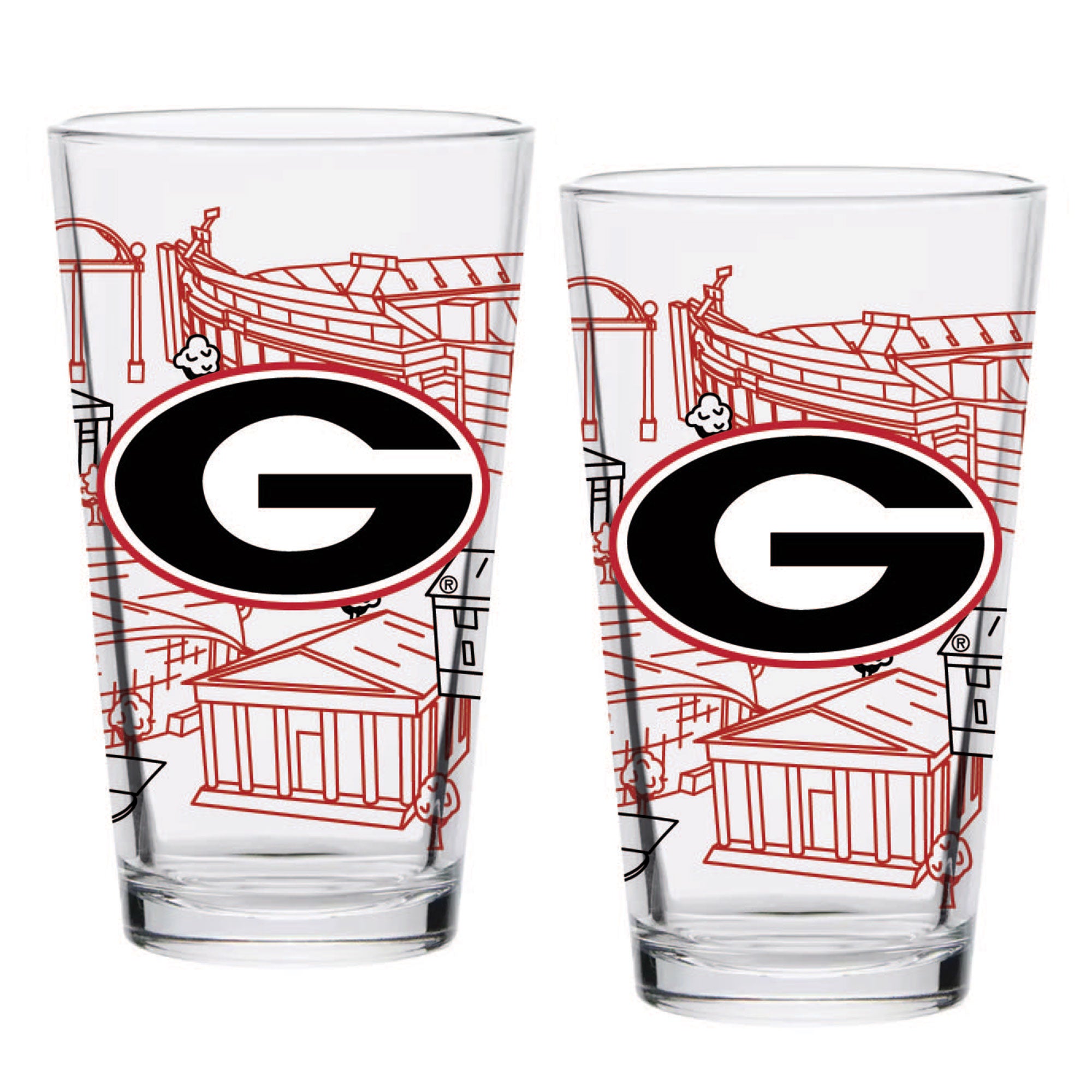 Set of 2 Georgia Bulldogs Campus Line Art 16oz Pints