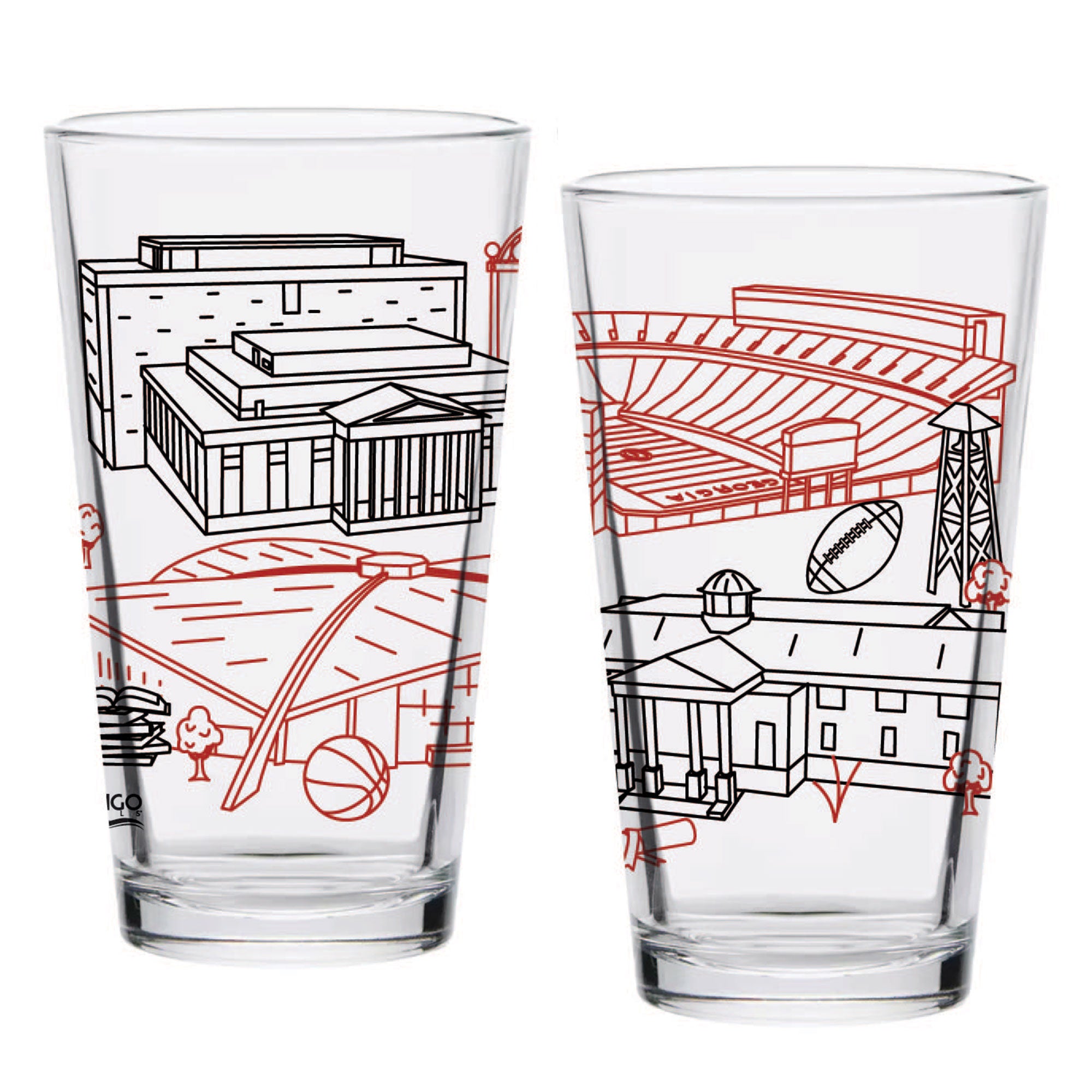 Set of 2 Georgia Bulldogs Campus Line Art 16oz Pints