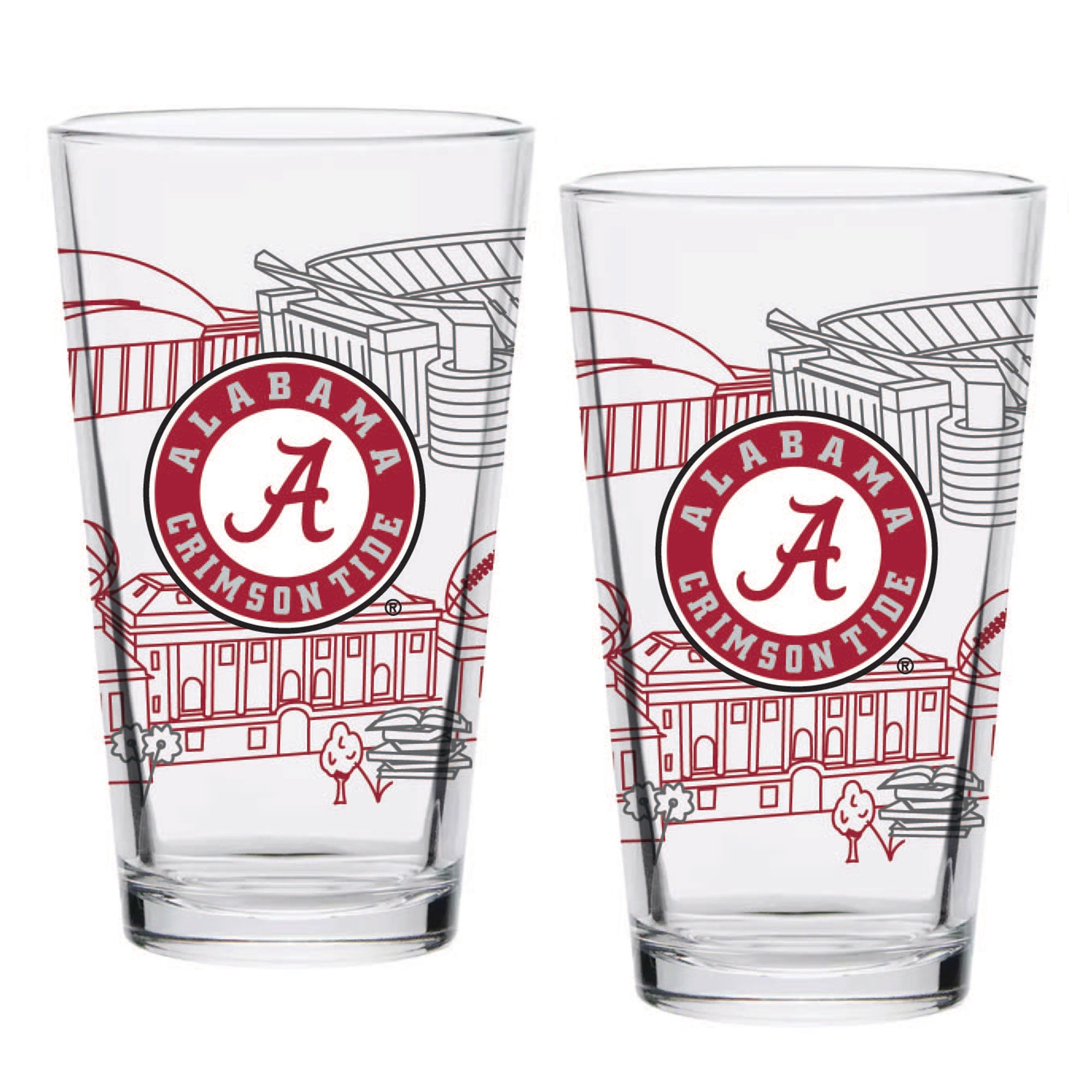 Set of 2 Alabama Crimson Tide Campus Line Art 16oz Pints