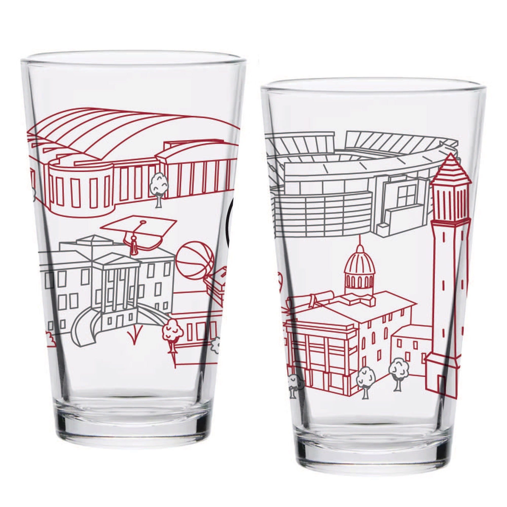 Set of 2 Alabama Crimson Tide Campus Line Art 16oz Pints