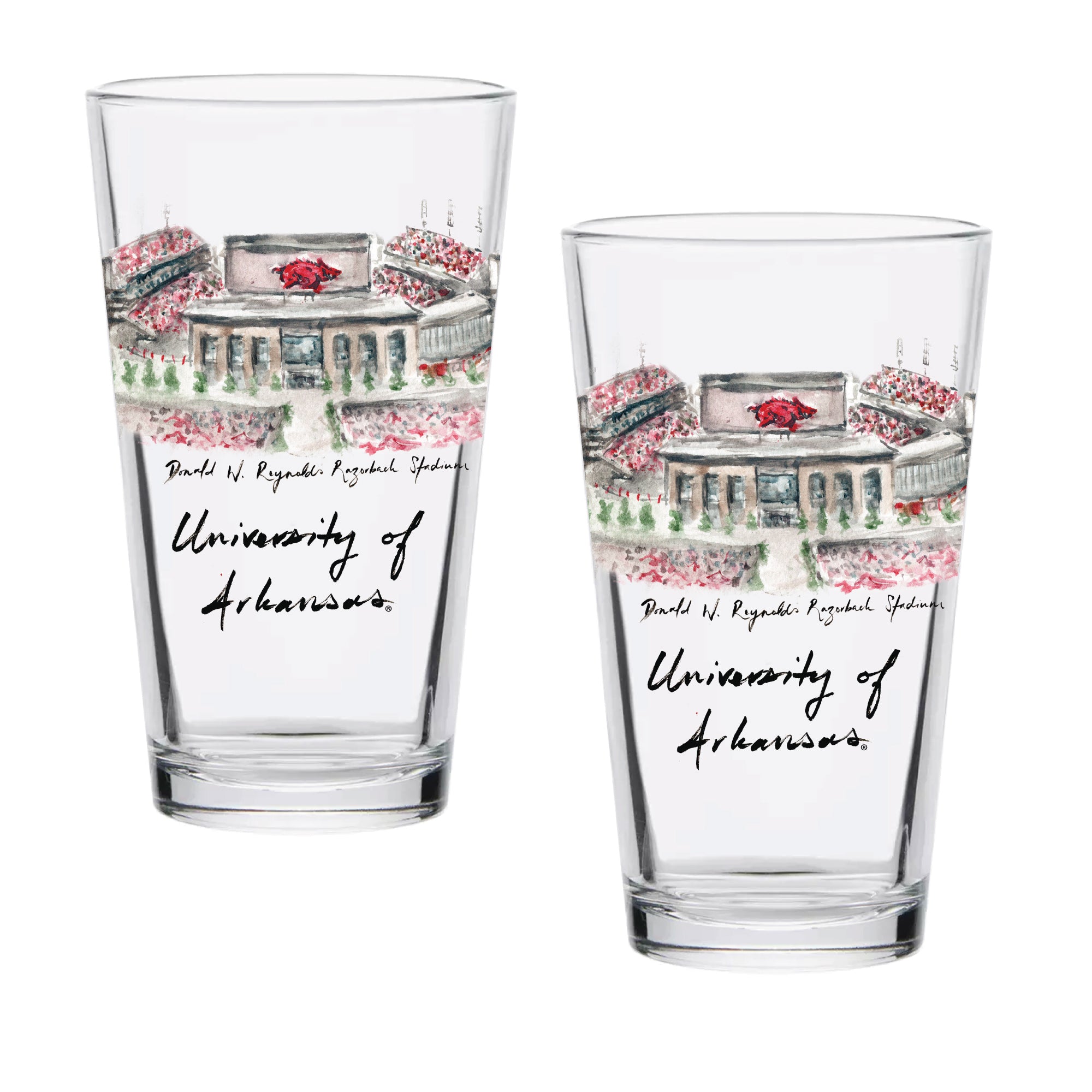 16oz Arkansas Razorbacks 2-Pack Pint Set by Laura Wilcox