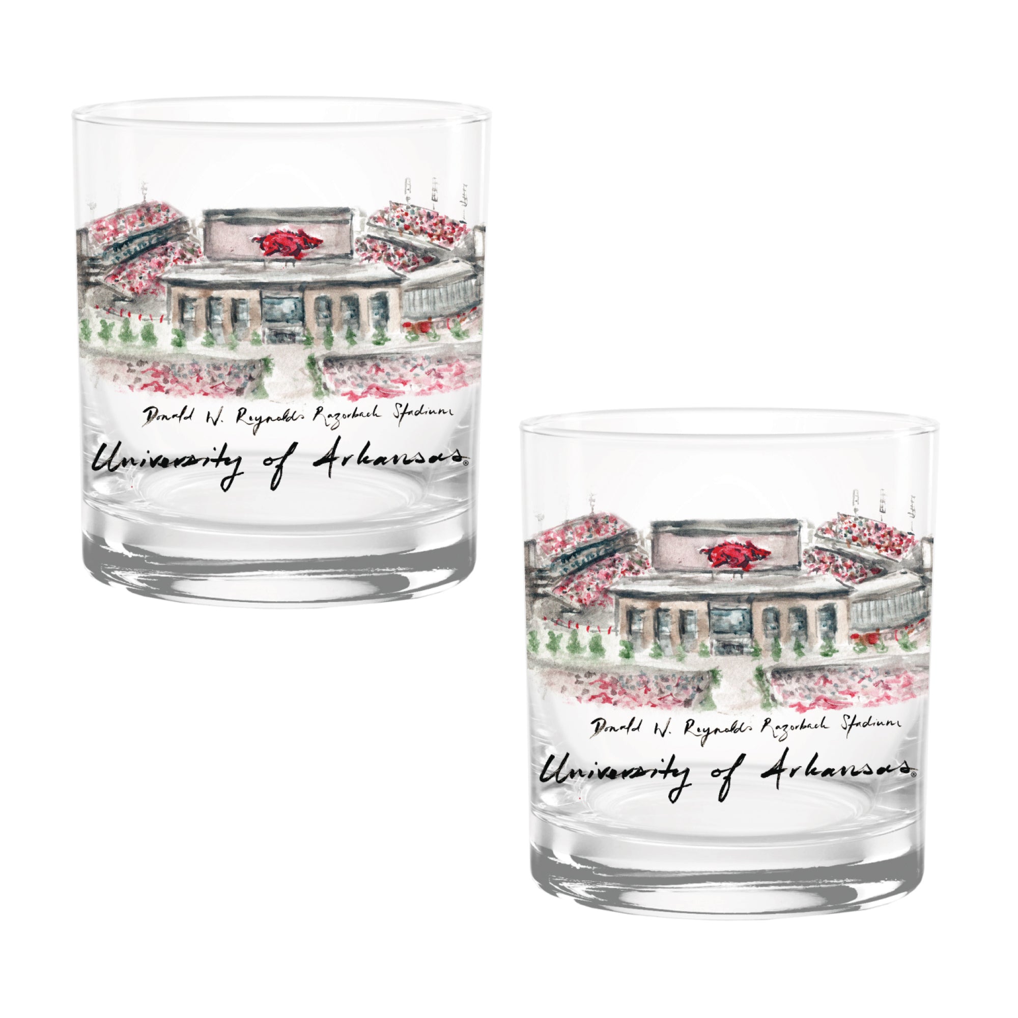 14oz Arkansas Razorbacks Laura Wilcox University Collection 2-Pack Glass Set