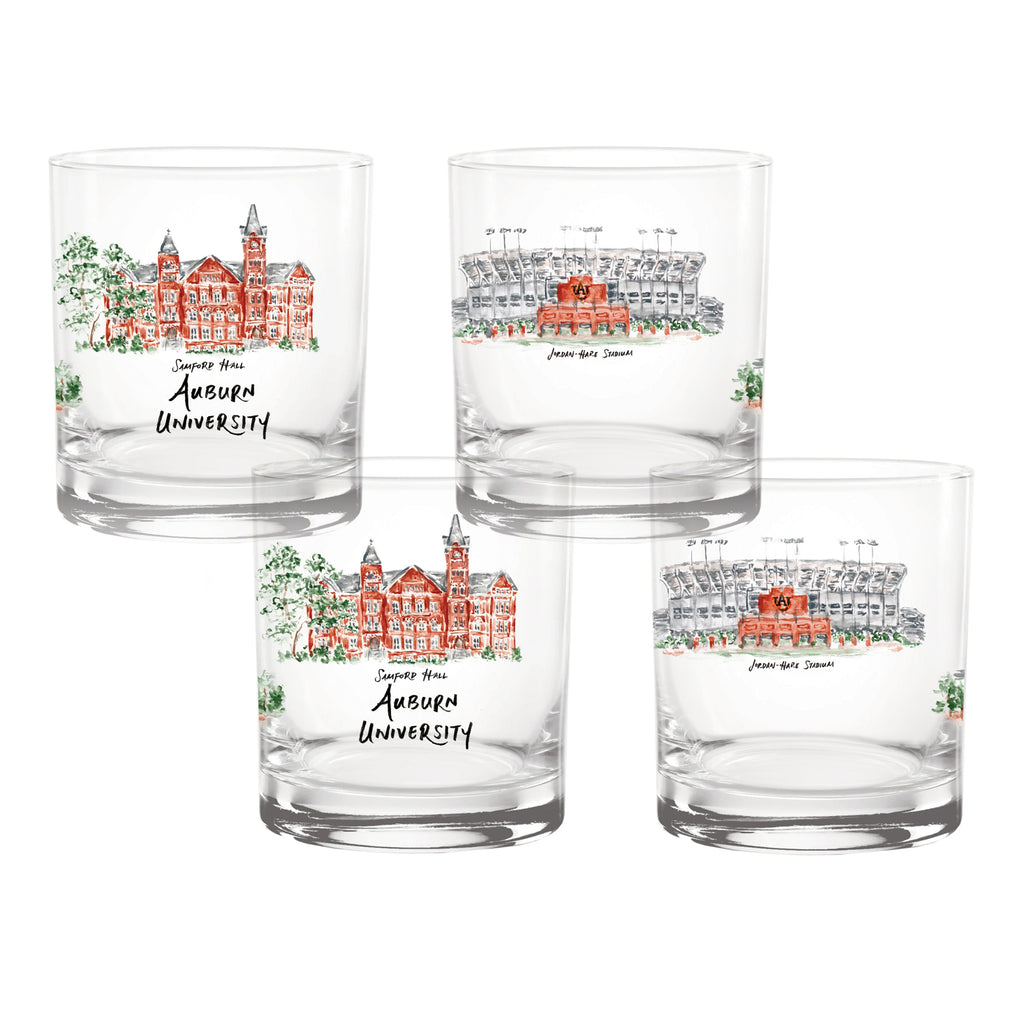 Set of 4 Auburn Tigers Laura Wilcox University Collection 14oz Rocks Glasses
