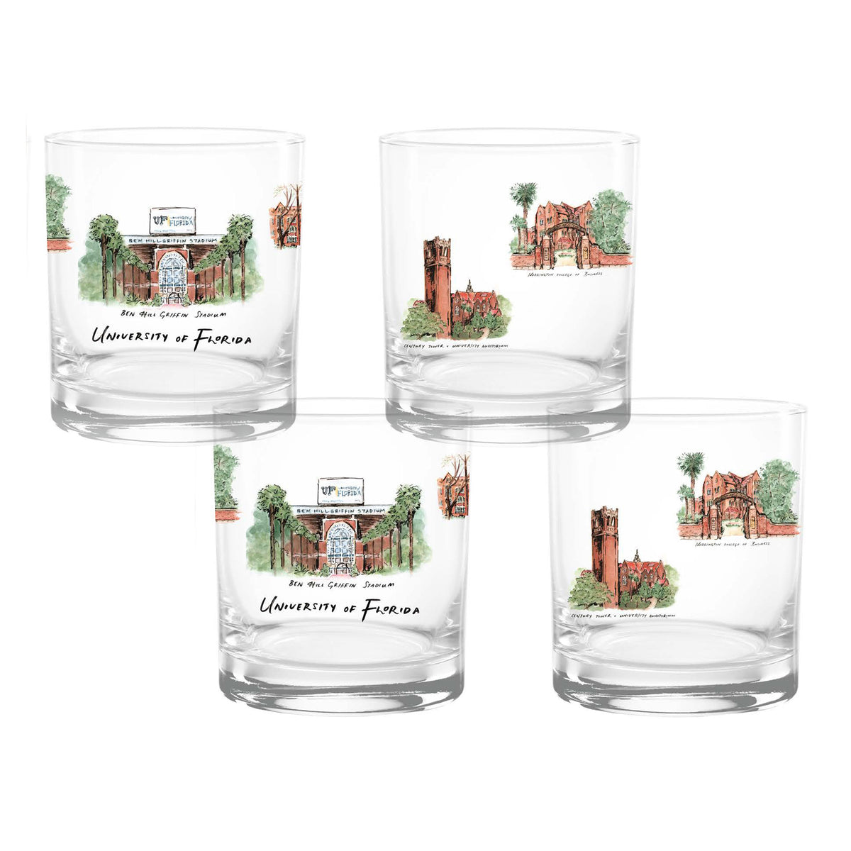 Set of 4 Florida Gators Laura Wilcox University Collection 14oz Rocks Glasses