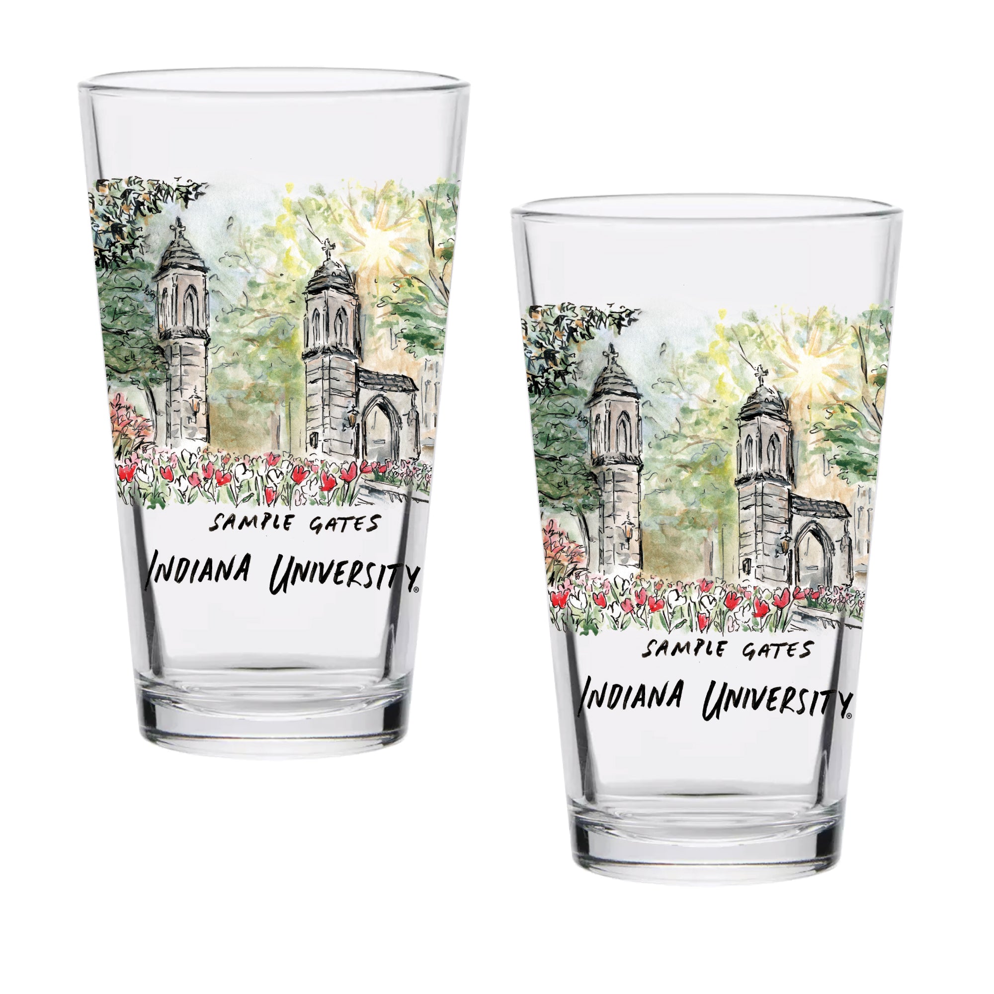16oz Indiana Hoosiers 2-Pack Pint Set by Laura Wilcox