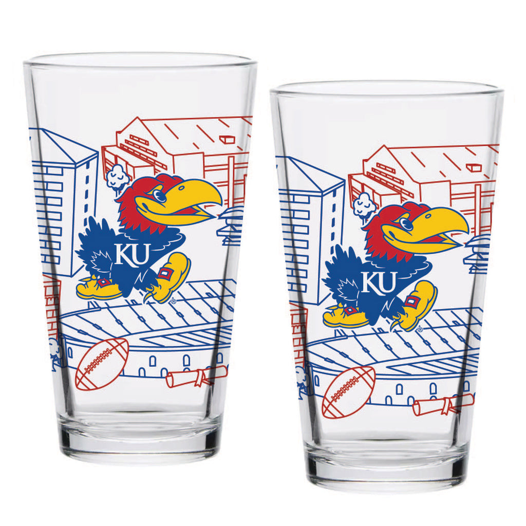 Set of 2 Kansas Jayhawks Campus Line Art 16oz Pints