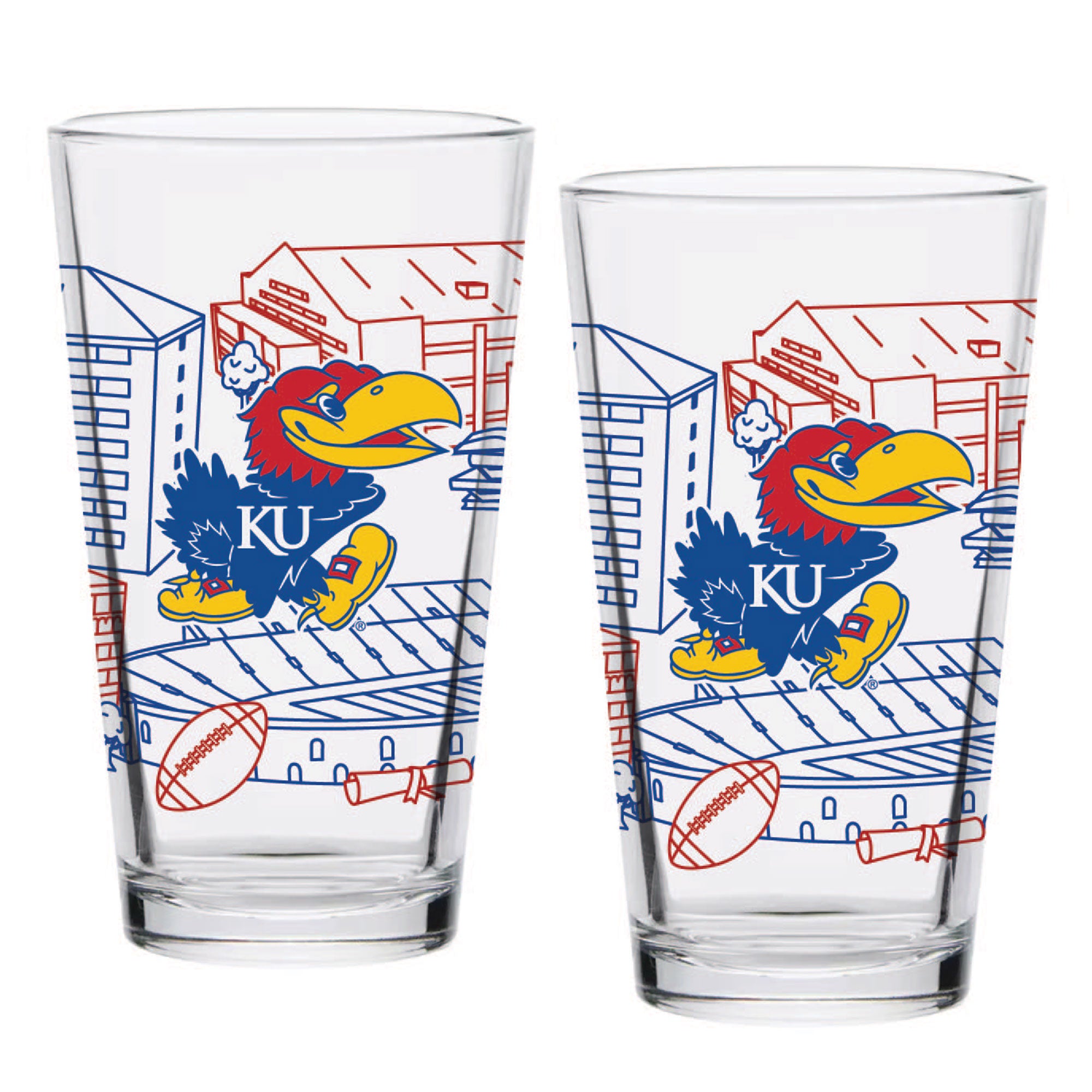 Set of 2 Kansas Jayhawks Campus Line Art 16oz Pints