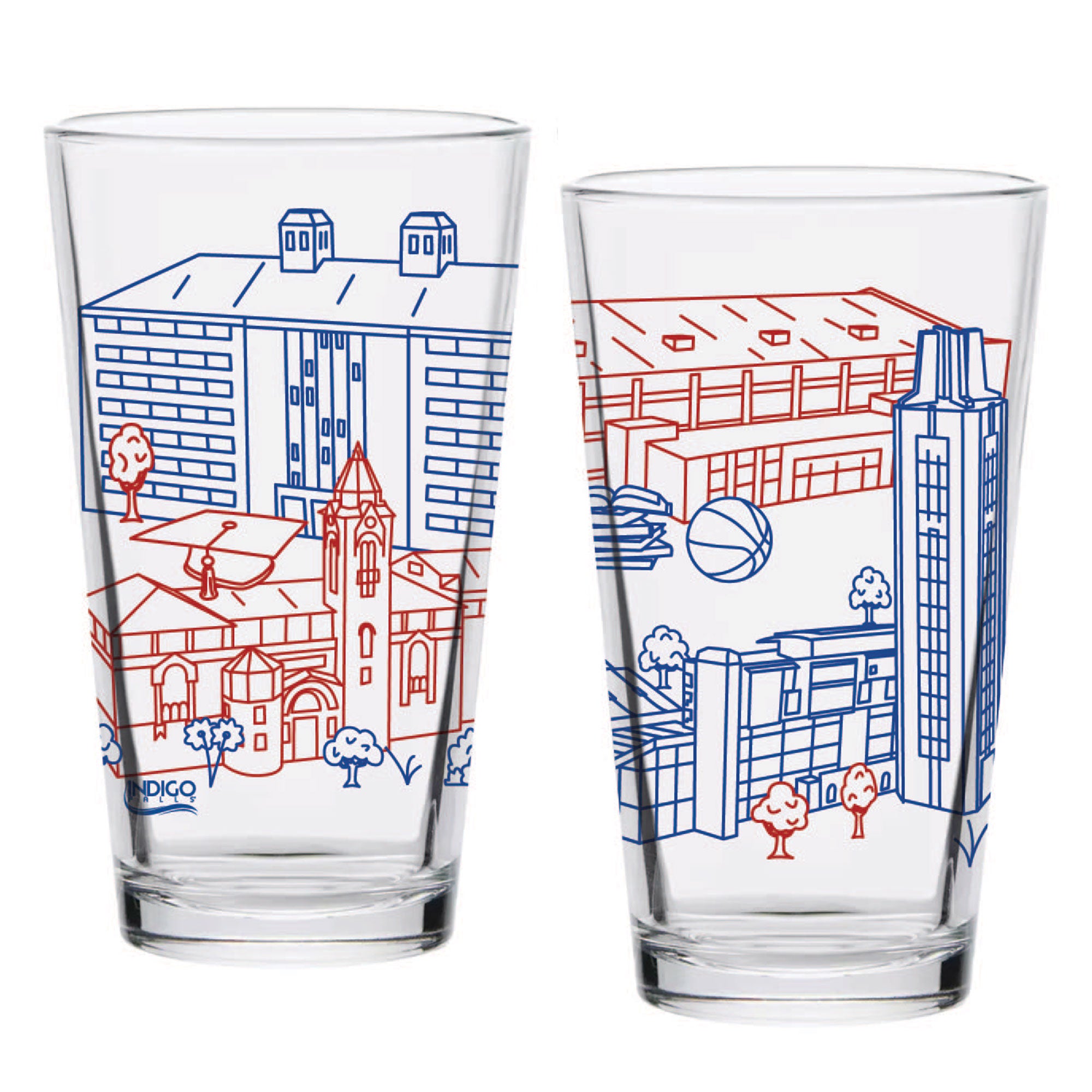 Set of 2 Kansas Jayhawks Campus Line Art 16oz Pints
