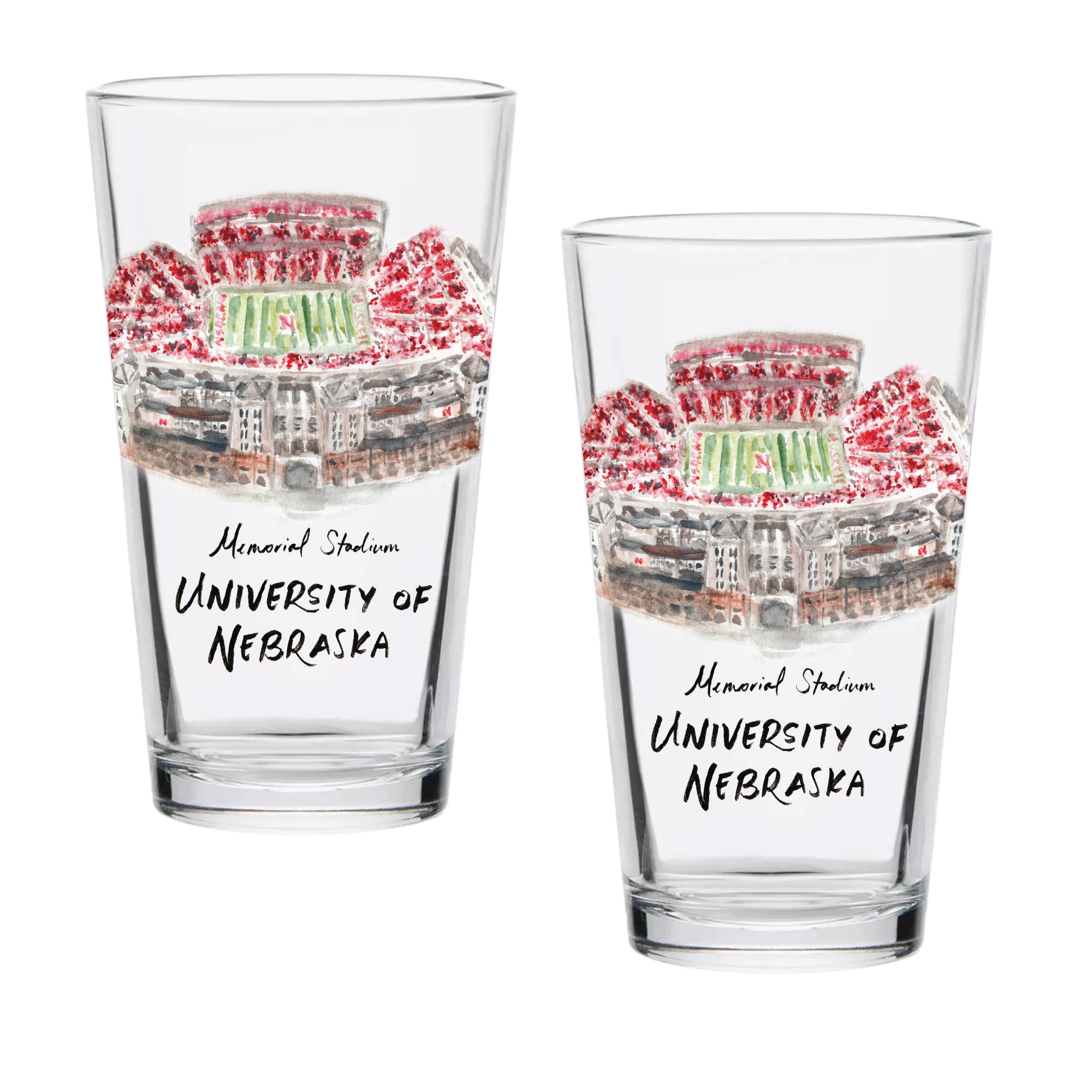 16oz Nebraska Cornhuskers 2-Pack Pint Set by Laura Wilcox