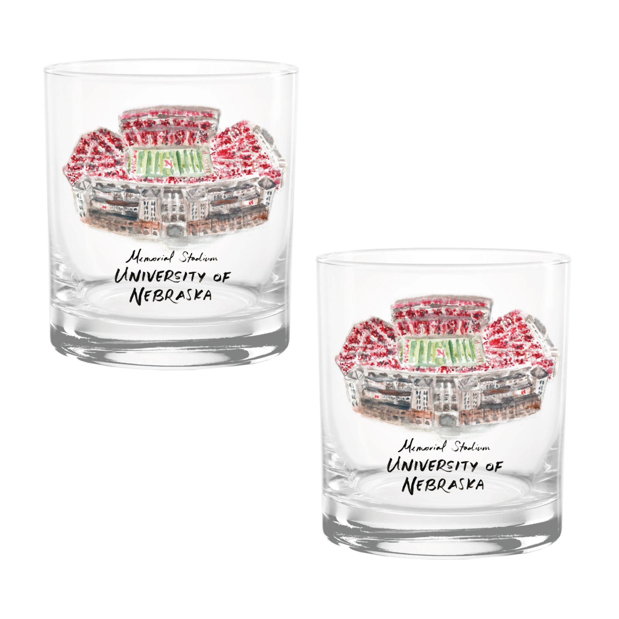 14oz Nebraska Cornhuskers Laura Wilcox University Collection 2-Pack Glass Set