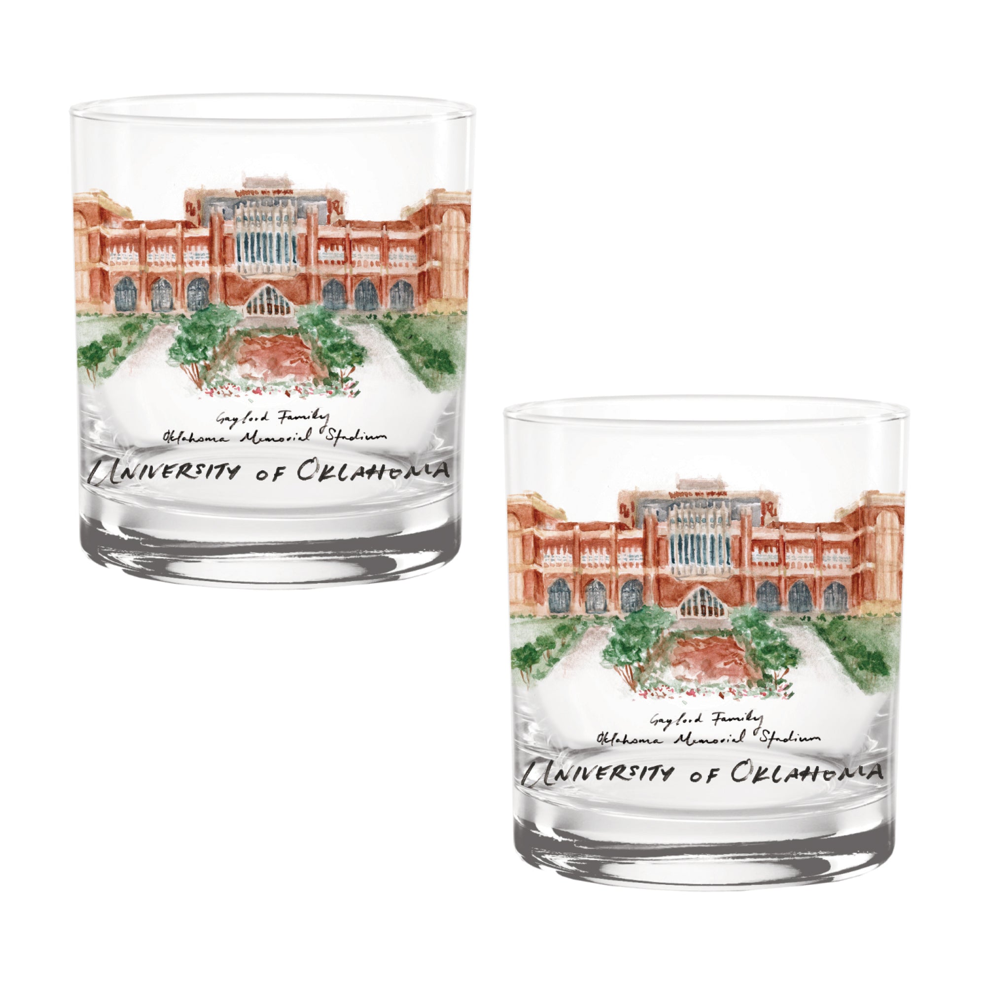 14oz Oklahoma Sooners Laura Wilcox University Collection 2-Pack Glass Set