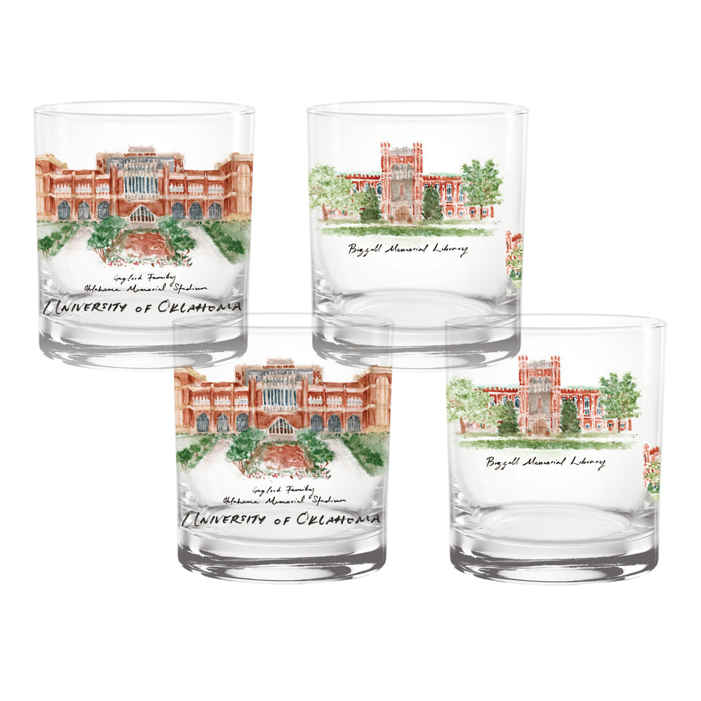 Set of 4 Oklahoma Sooners Laura Wilcox University Collection 14oz Rocks Glasses