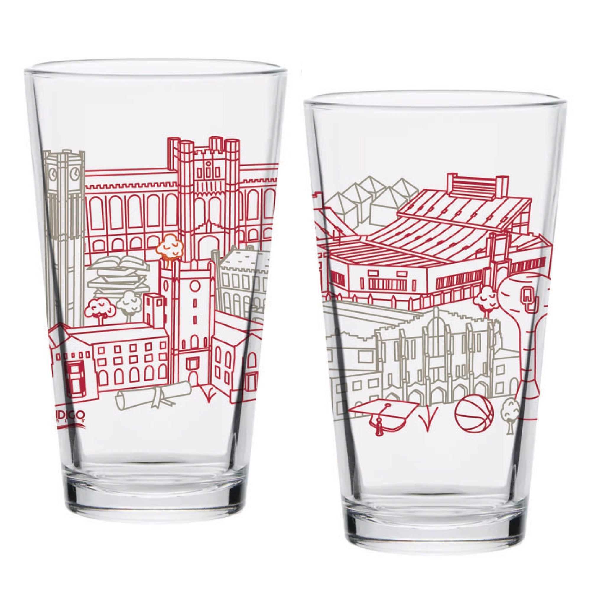 Set of 2 Oklahoma Sooners Campus Line Art 16oz Pints