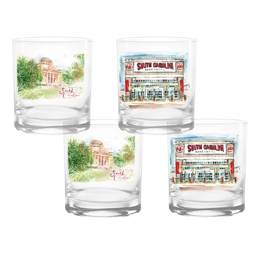 Set of 4 South Carolina Gamecocks Laura Wilcox University Collection 14oz Rocks Glasses