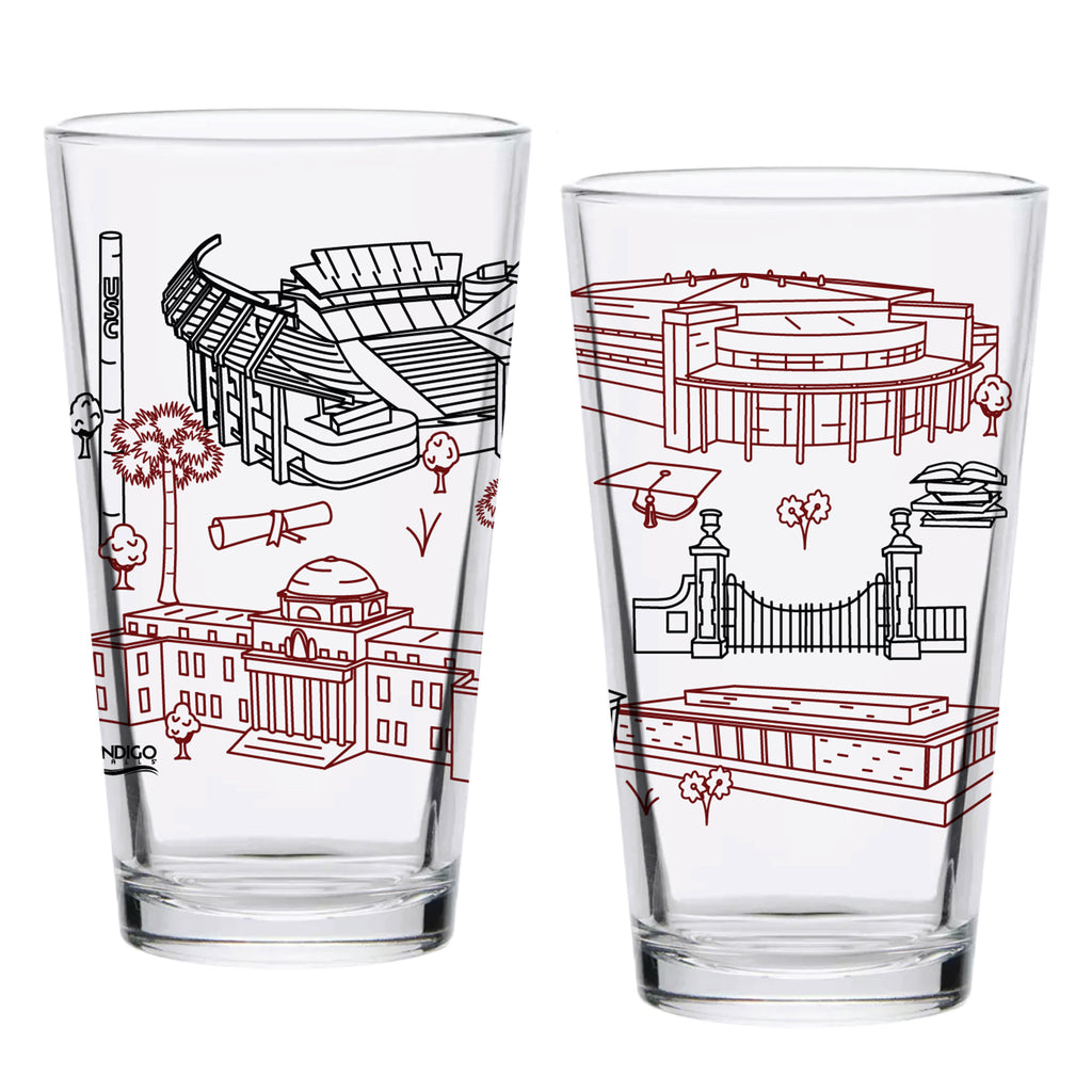 Set of 2 South Carolina Gamecocks Campus Line Art 16oz Pints
