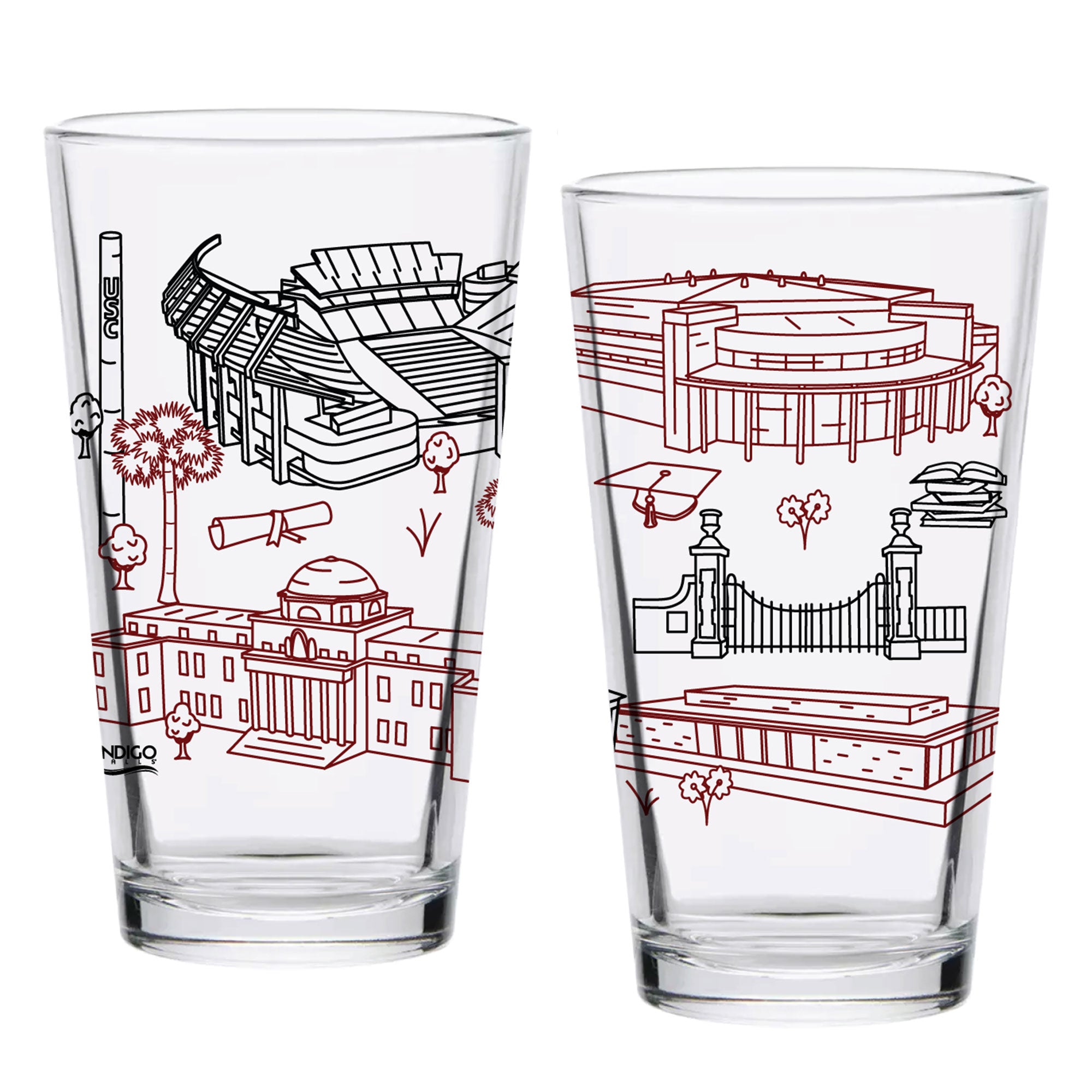 Set of 2 South Carolina Gamecocks Campus Line Art 16oz Pints