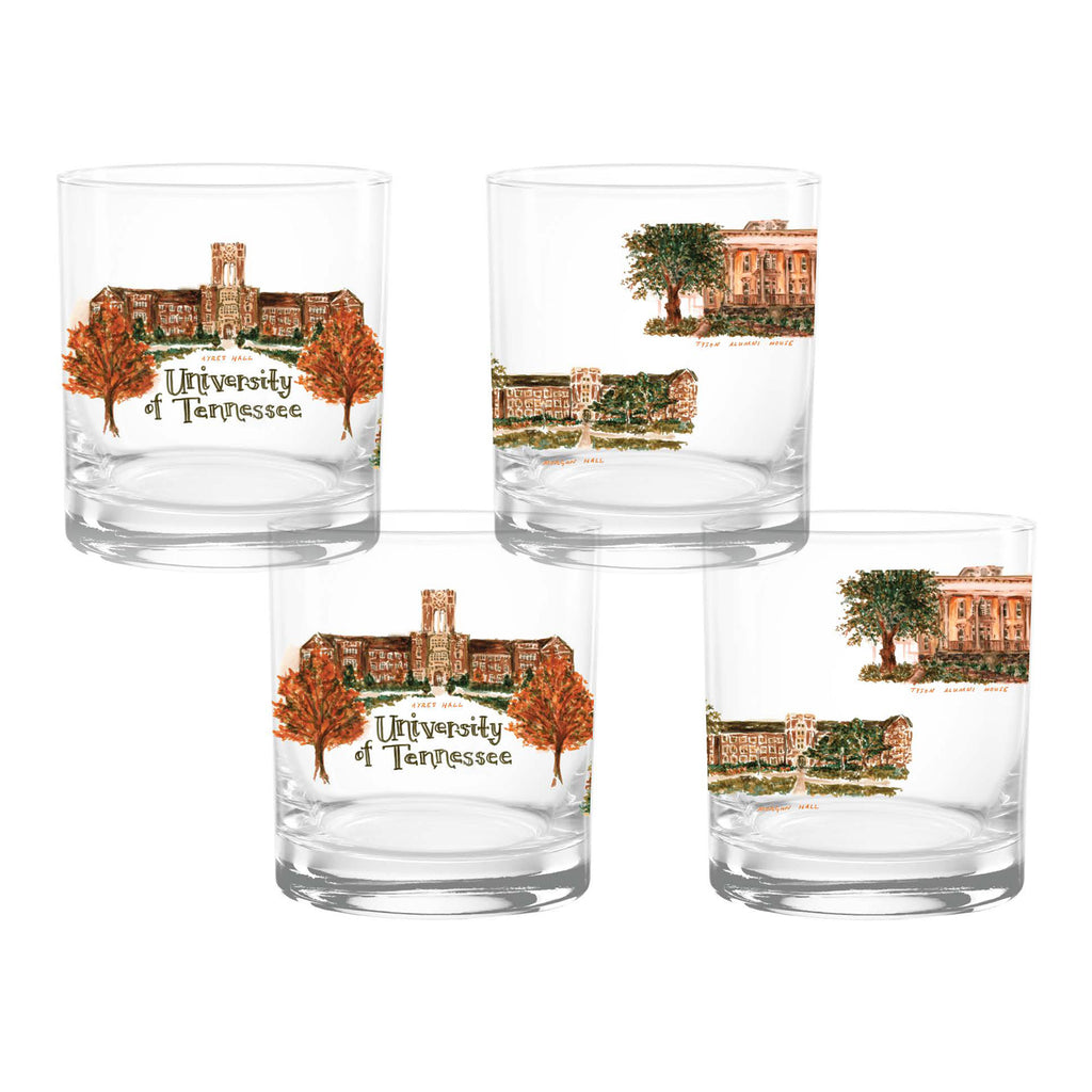 Set of 4 Tennessee Volunteers Laura Wilcox University Collection 14oz Rocks Glasses