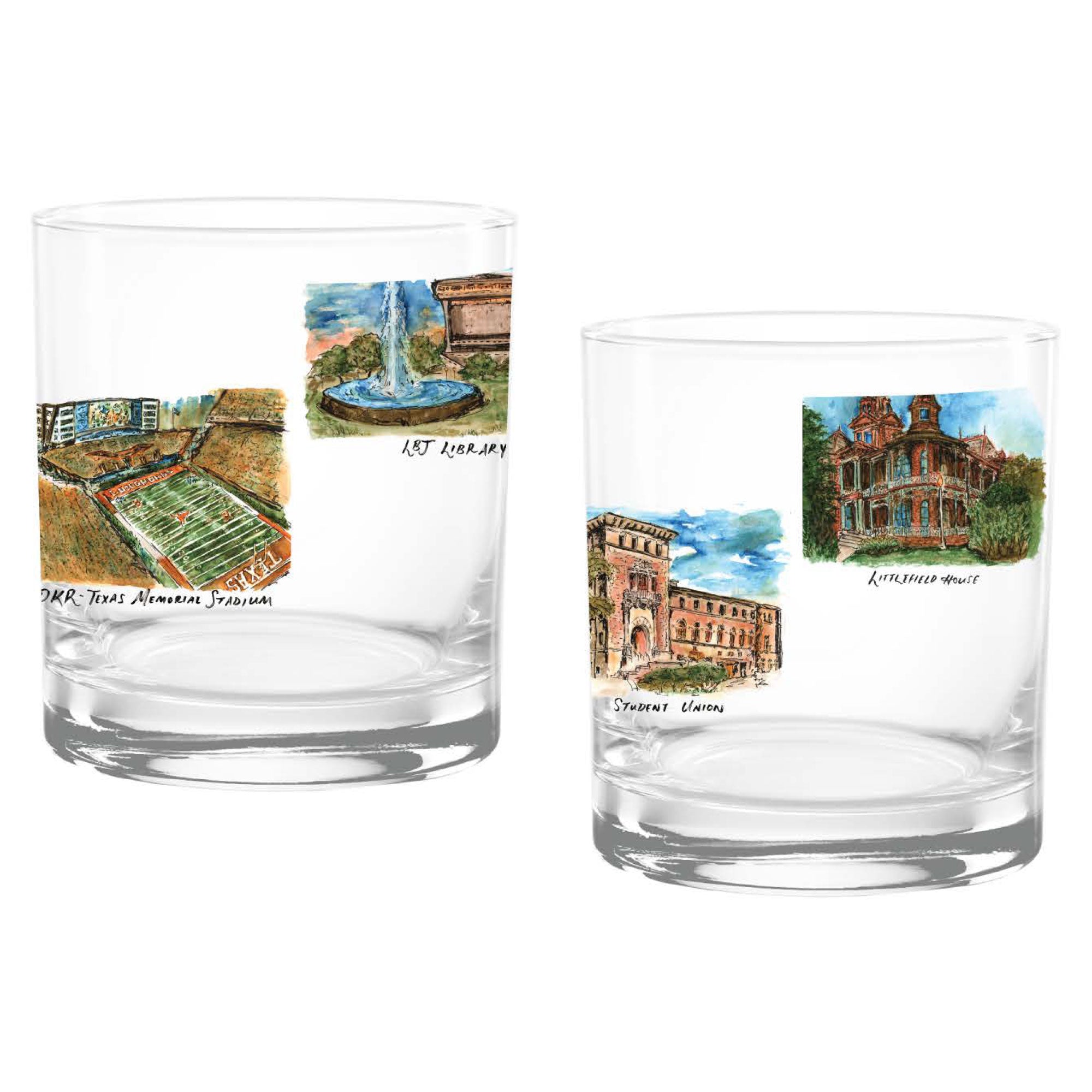 14oz Texas Longhorns Laura Wilcox University Collection 2-Pack Glass Set