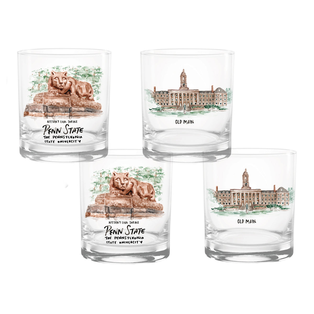 Set of 4 Penn State Nittany Lions Laura Wilcox University Collection 14oz Rocks Glasses
