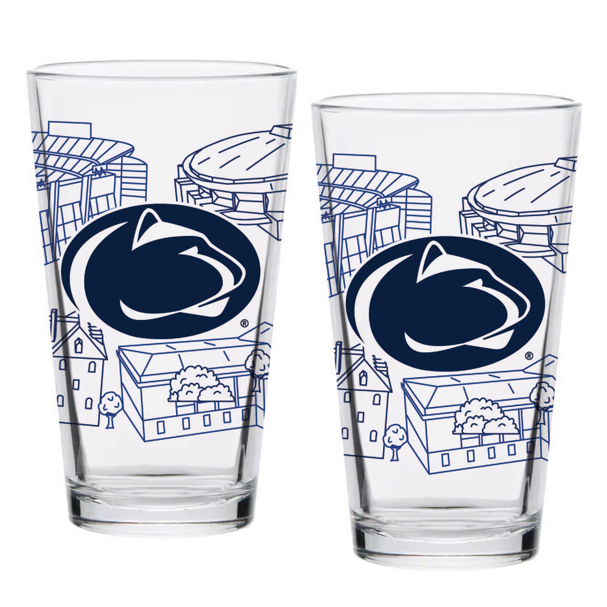 Set of 2 Penn State Nittany Lions Campus Line Art 16oz Pints