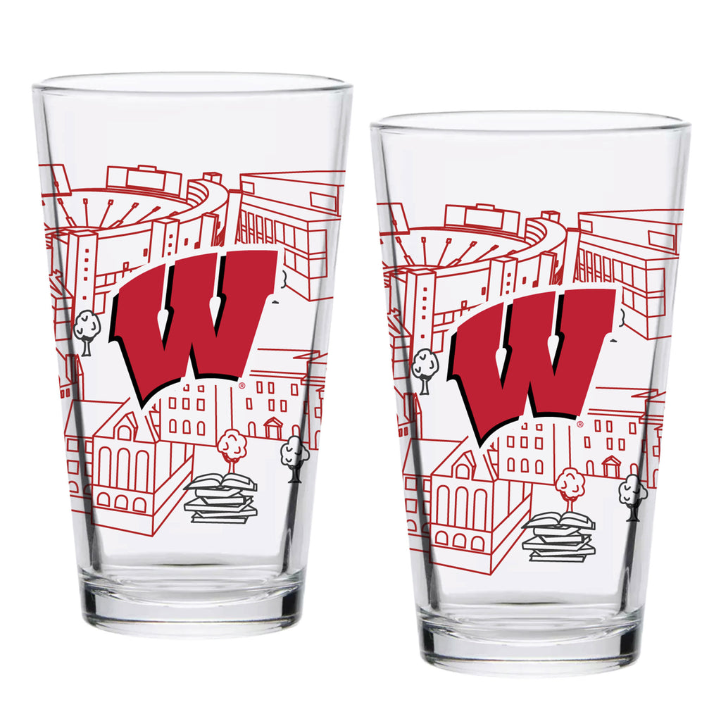 Set of 2 Wisconsin Badgers Campus Line Art 16oz Pints