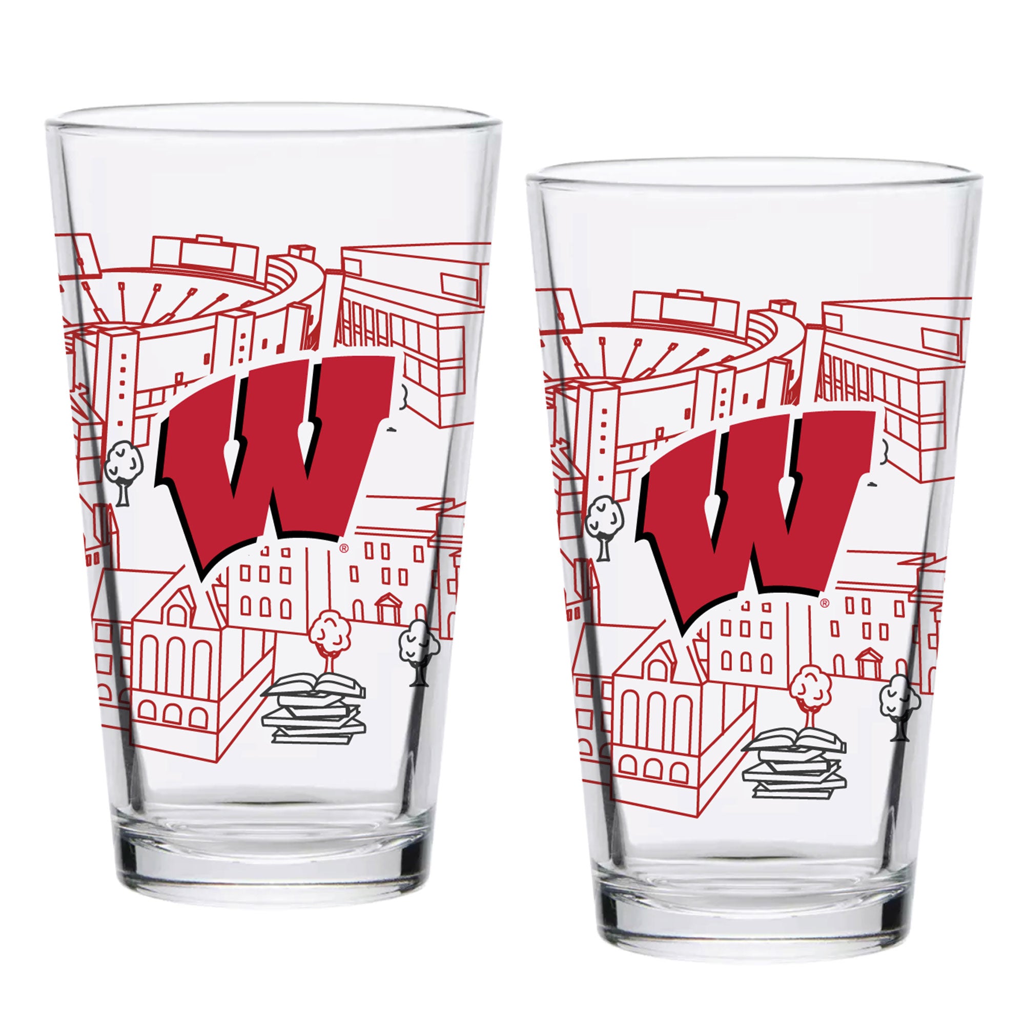 Set of 2 Wisconsin Badgers Campus Line Art 16oz Pints