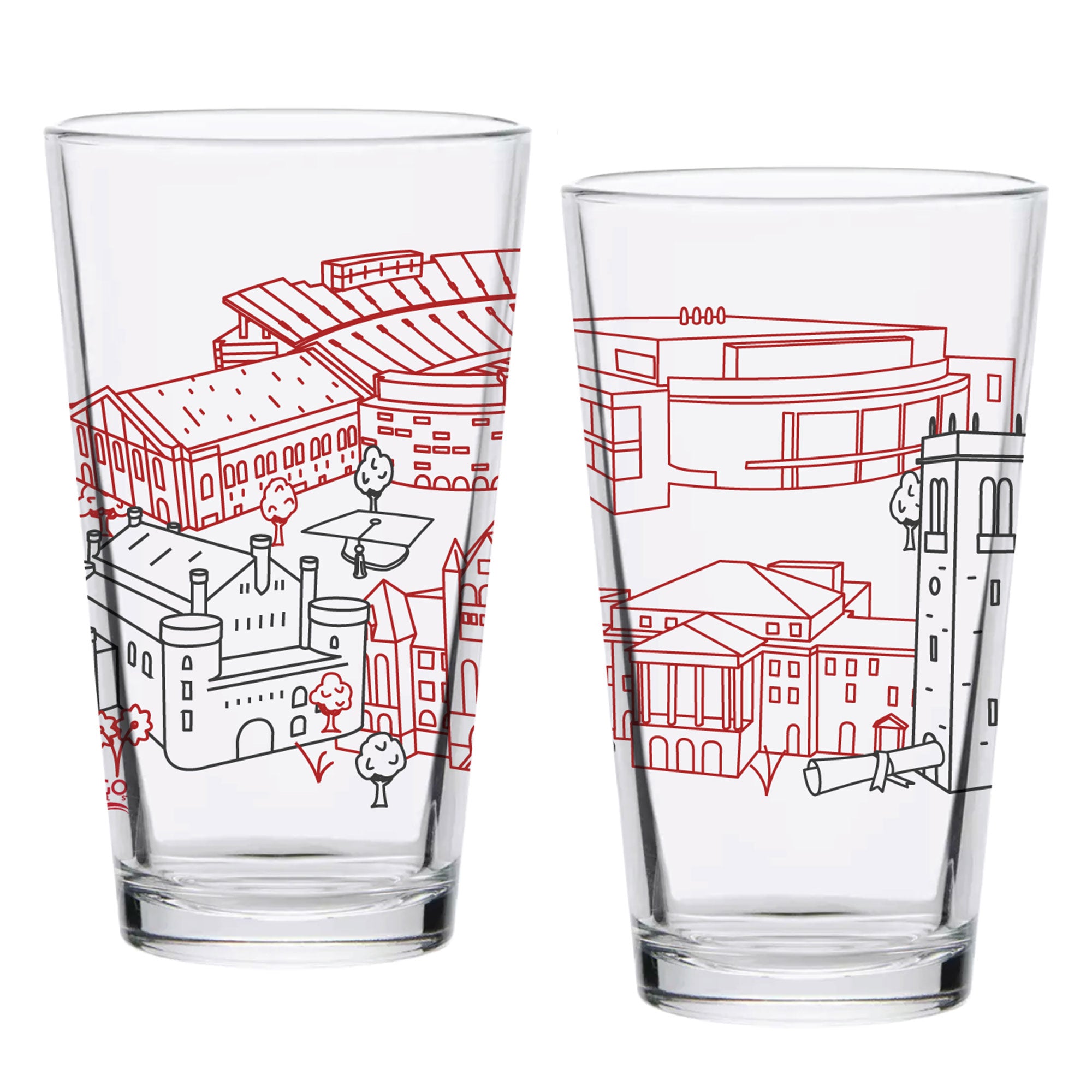 Set of 2 Wisconsin Badgers Campus Line Art 16oz Pints