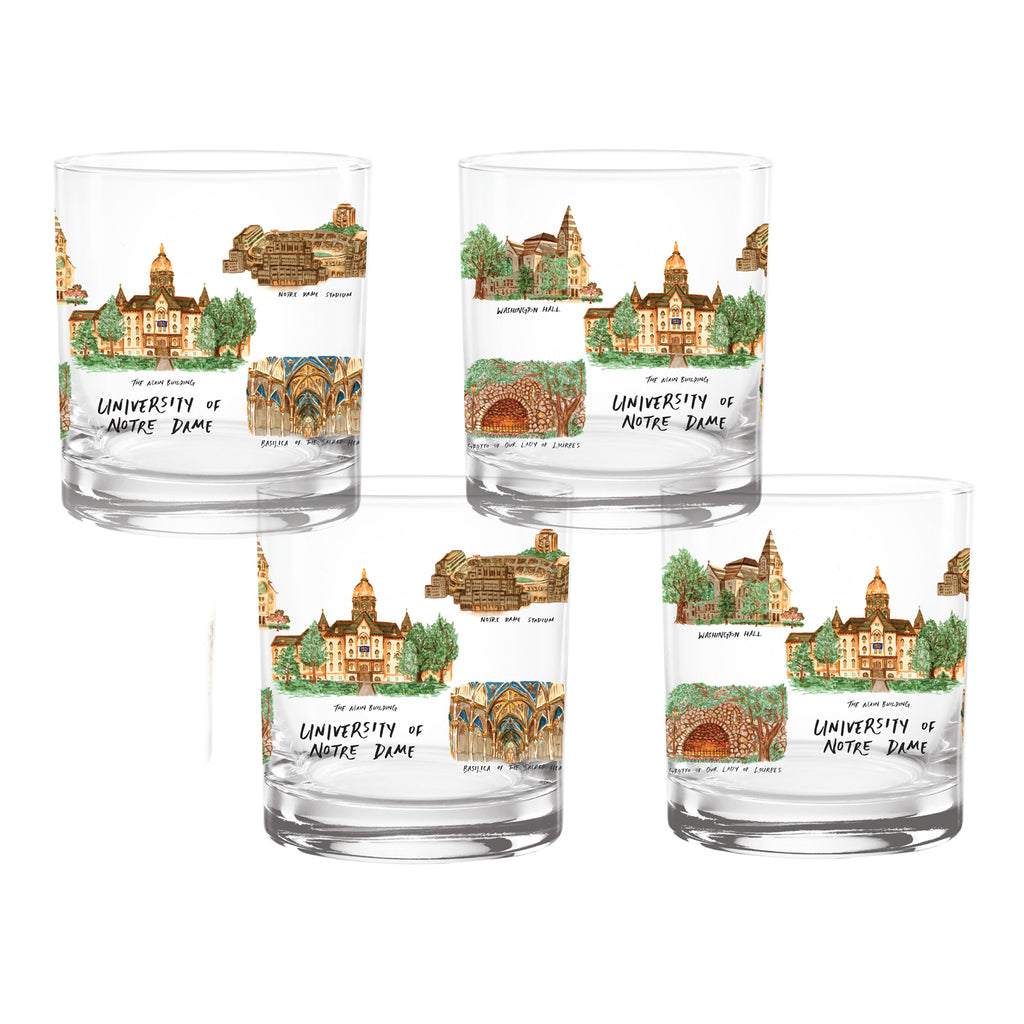 Set of 4 Notre Dame Fighting Irish Laura Wilcox University Collection 14oz Rocks Glasses