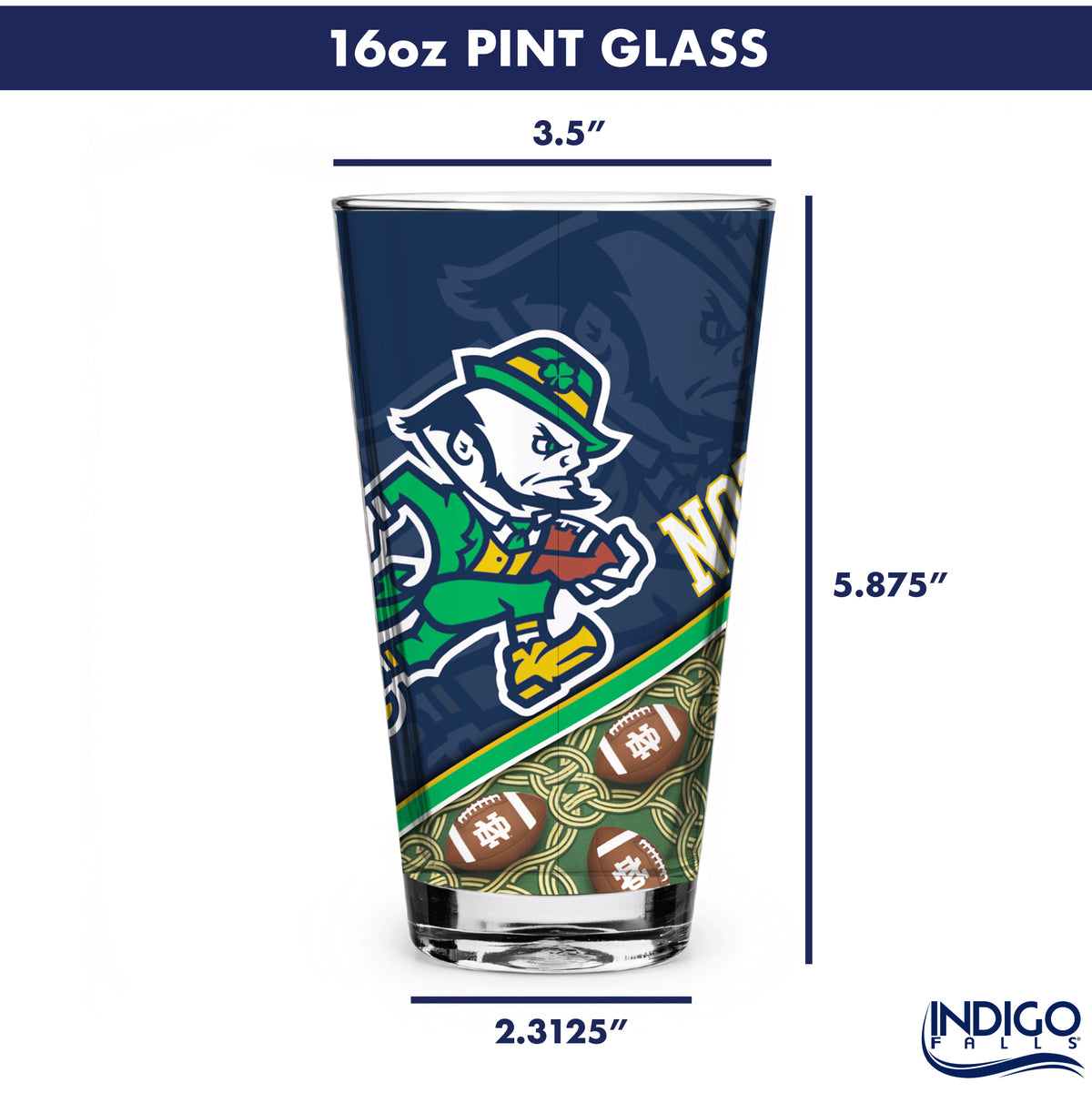 Set of 4 Notre Dame Fighting Irish Celtic Football Leprechaun 16oz Pints