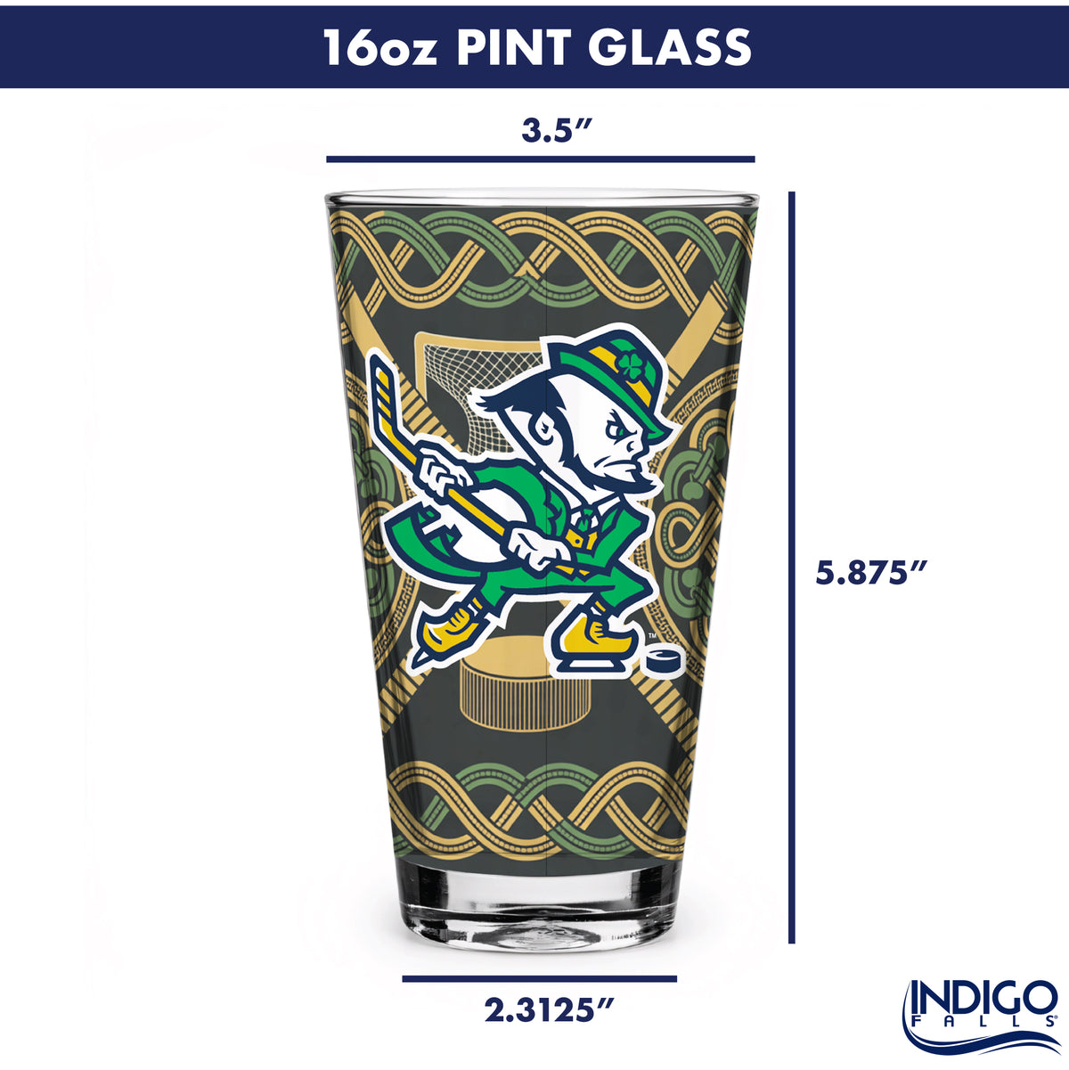 Set of 4 Notre Dame Fighting Irish Celtic Hockey Leprechaun 16oz Pints