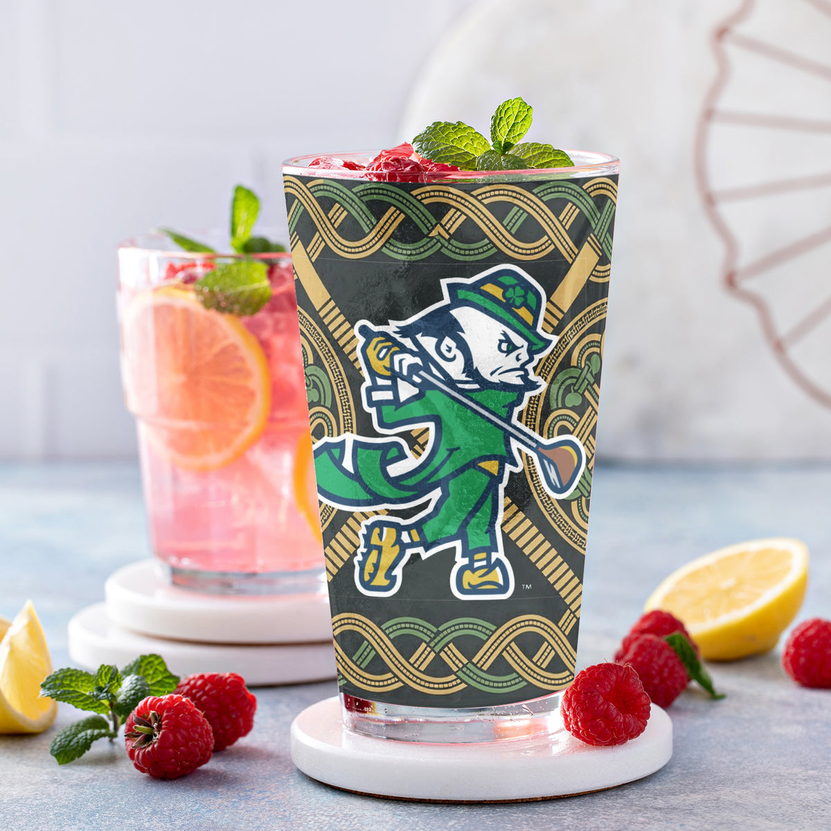 Set of 4 Notre Dame Fighting Irish Celtic Golf Leprechaun 16oz Pints