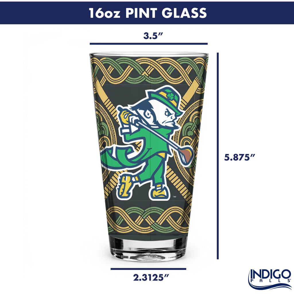 Set of 4 Notre Dame Fighting Irish Celtic Golf Leprechaun 16oz Pints