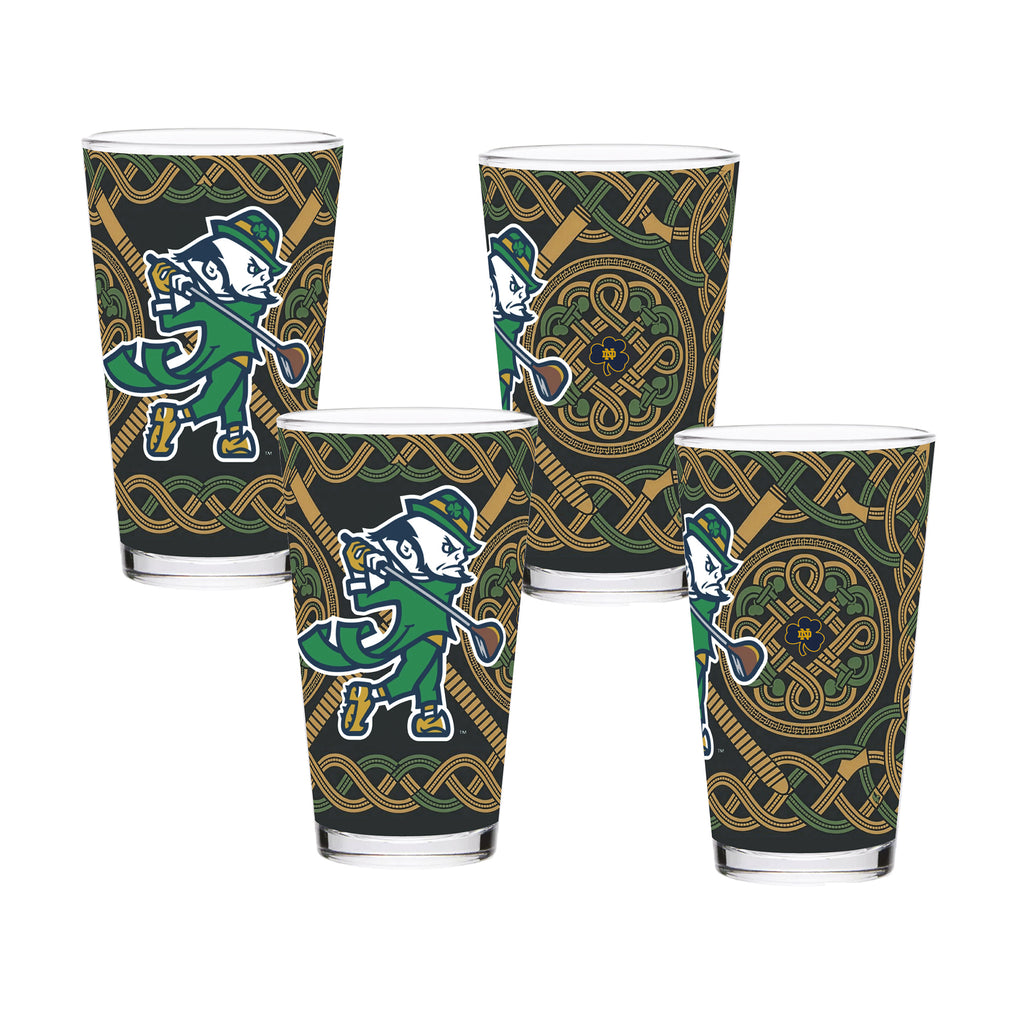Set of 4 Notre Dame Fighting Irish Celtic Golf Leprechaun 16oz Pints