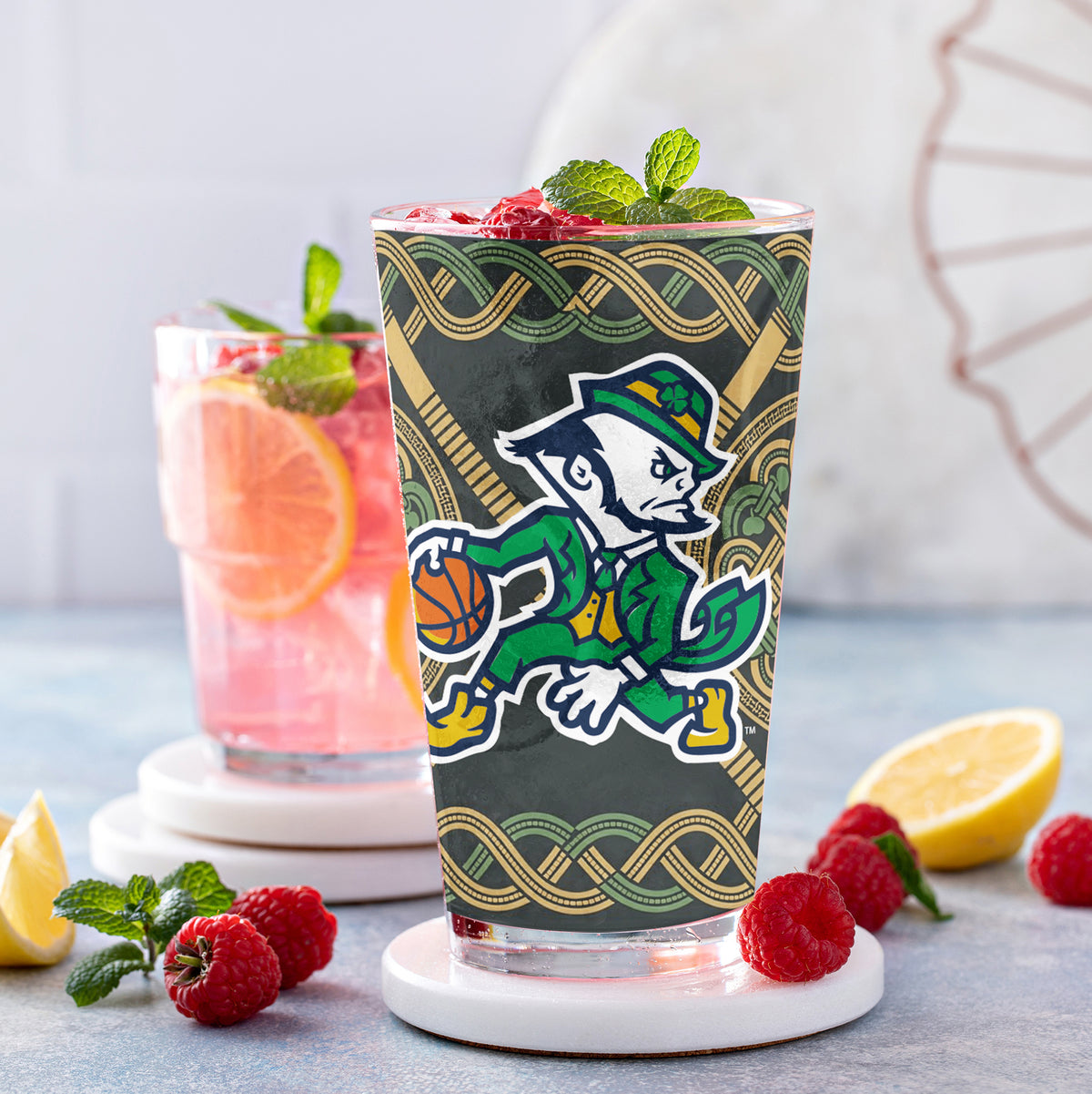 Set of 4 Notre Dame Fighting Irish Celtic Basketball Leprechaun 16oz Pints