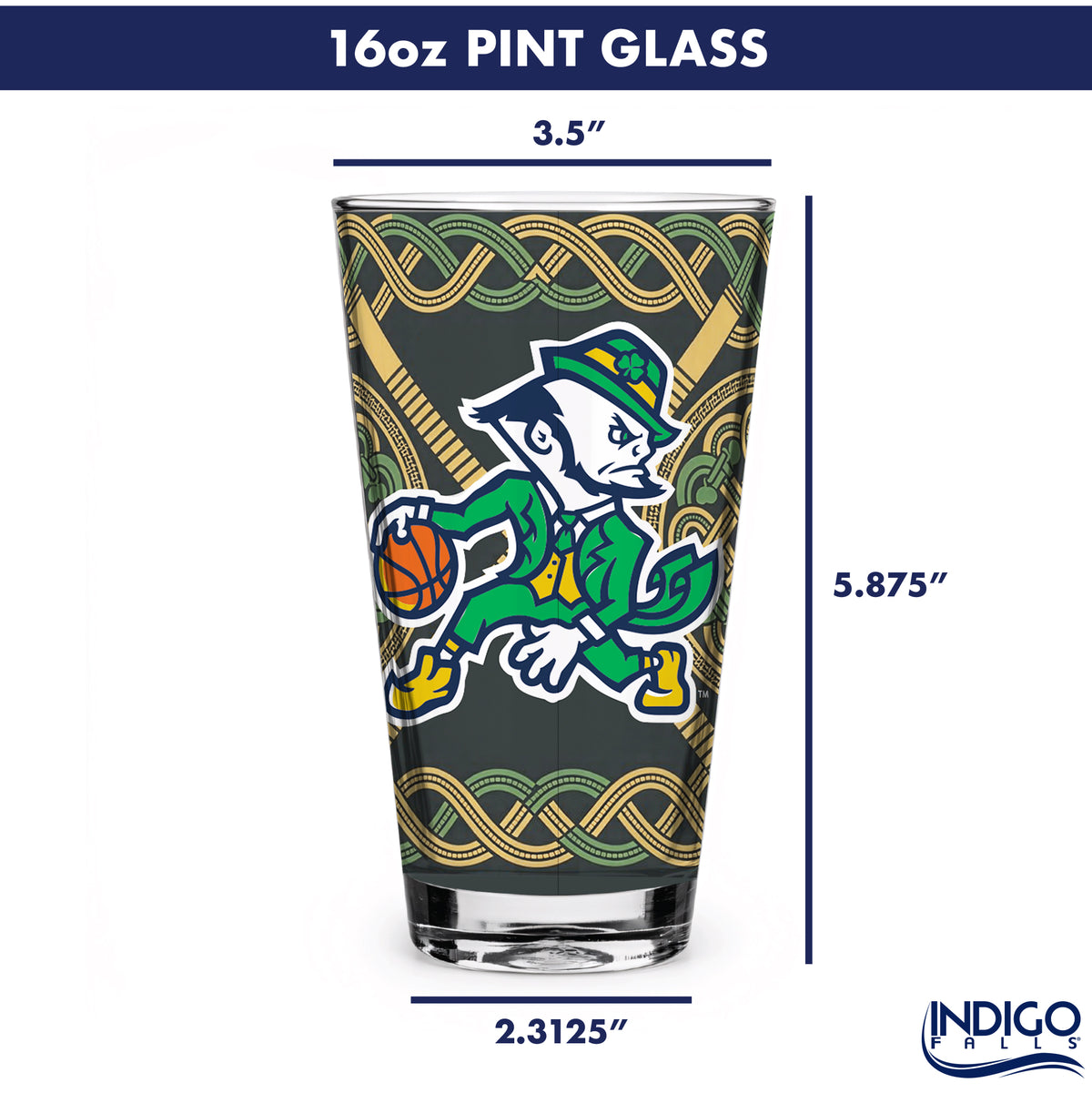 Set of 4 Notre Dame Fighting Irish Celtic Basketball Leprechaun 16oz Pints