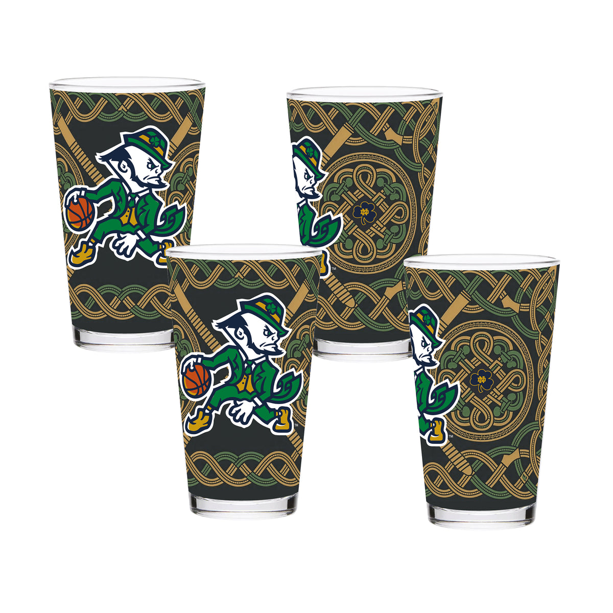 Set of 4 Notre Dame Fighting Irish Celtic Basketball Leprechaun 16oz Pints