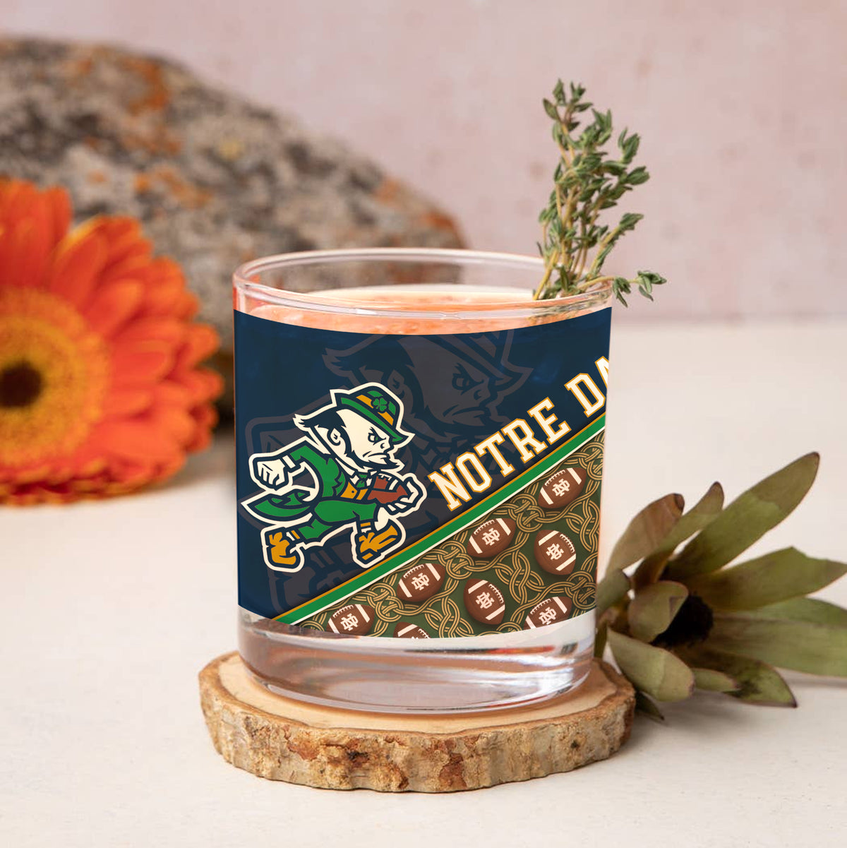 Set of 4 Notre Dame Fighting Irish Celtic Football Leprechaun 14oz Rocks Glasses