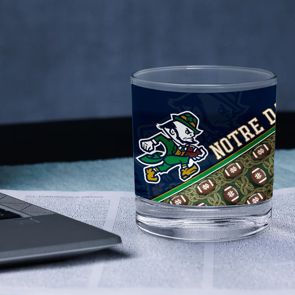 Set of 4 Notre Dame Fighting Irish Celtic Football Leprechaun 14oz Rocks Glasses