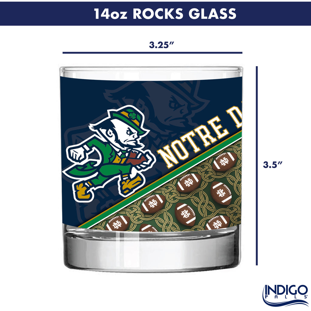 Set of 4 Notre Dame Fighting Irish Celtic Football Leprechaun 14oz Rocks Glasses