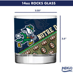 Set of 4 Notre Dame Fighting Irish Celtic Football Leprechaun 14oz Rocks Glasses