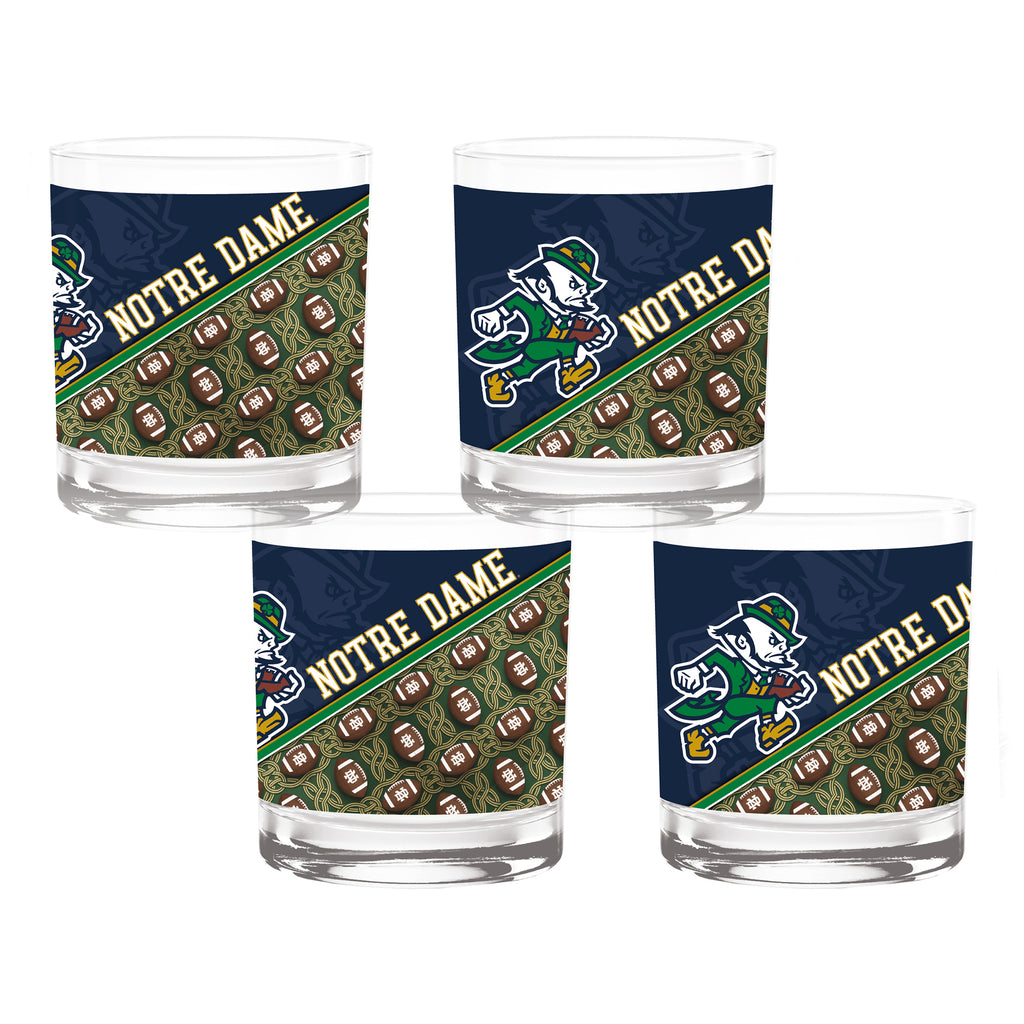 Set of 4 Notre Dame Fighting Irish Celtic Football Leprechaun 14oz Rocks Glasses
