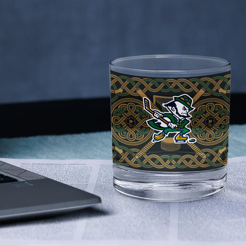 Set of 4 Notre Dame Fighting Irish Celtic Hockey Leprechaun 14oz Rocks Glasses