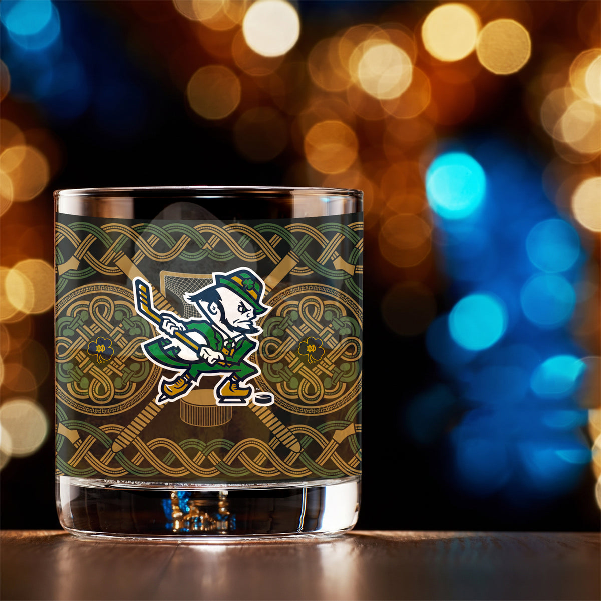 Set of 4 Notre Dame Fighting Irish Celtic Hockey Leprechaun 14oz Rocks Glasses